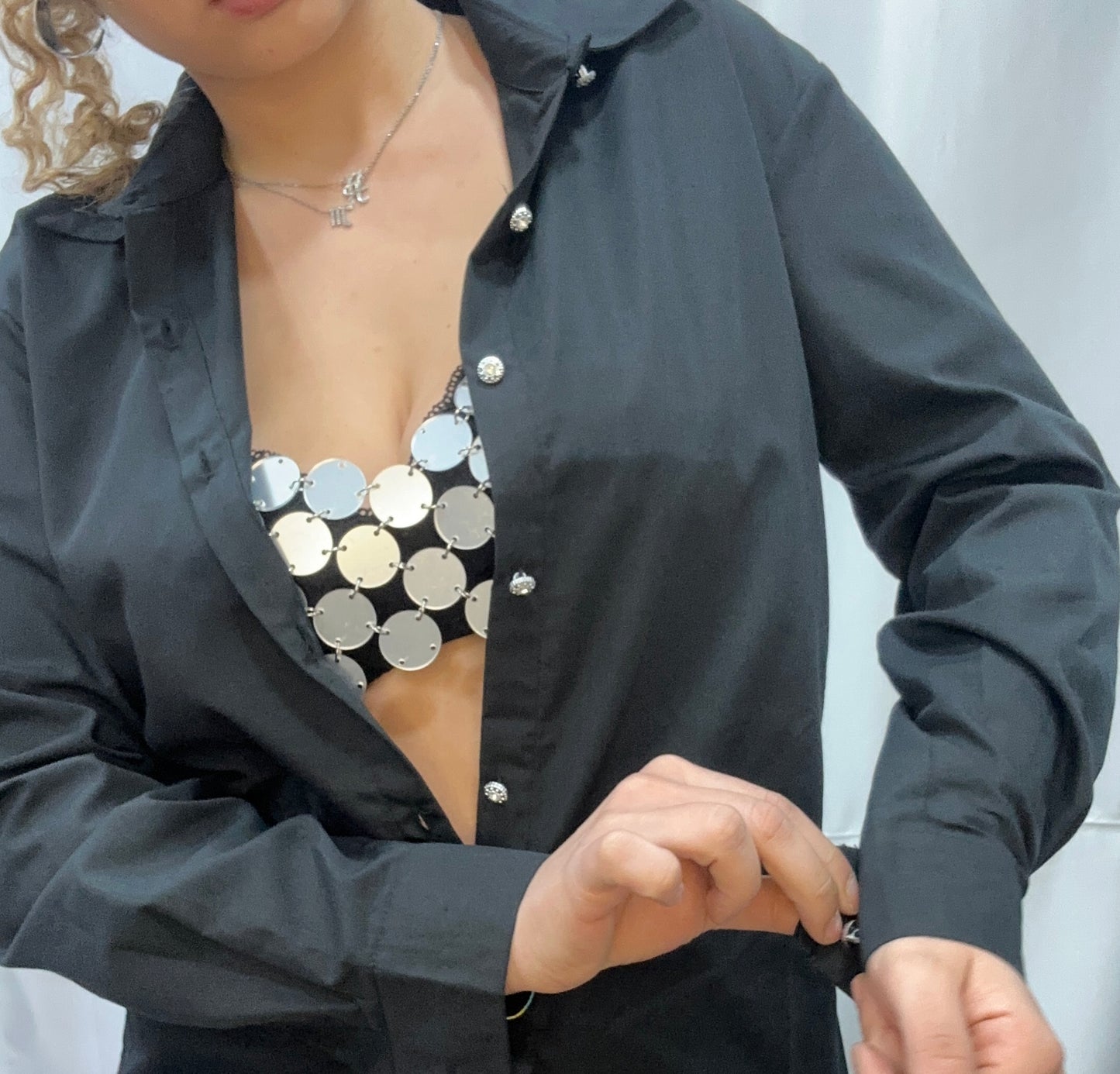 C A M I C I A “DISCOGIRL” con TRIANGOLO in PAILLETTES - NERO