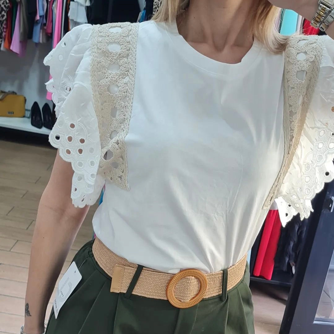 SHIRT - COTONE - BIANCA - MANICHE RICAMATE