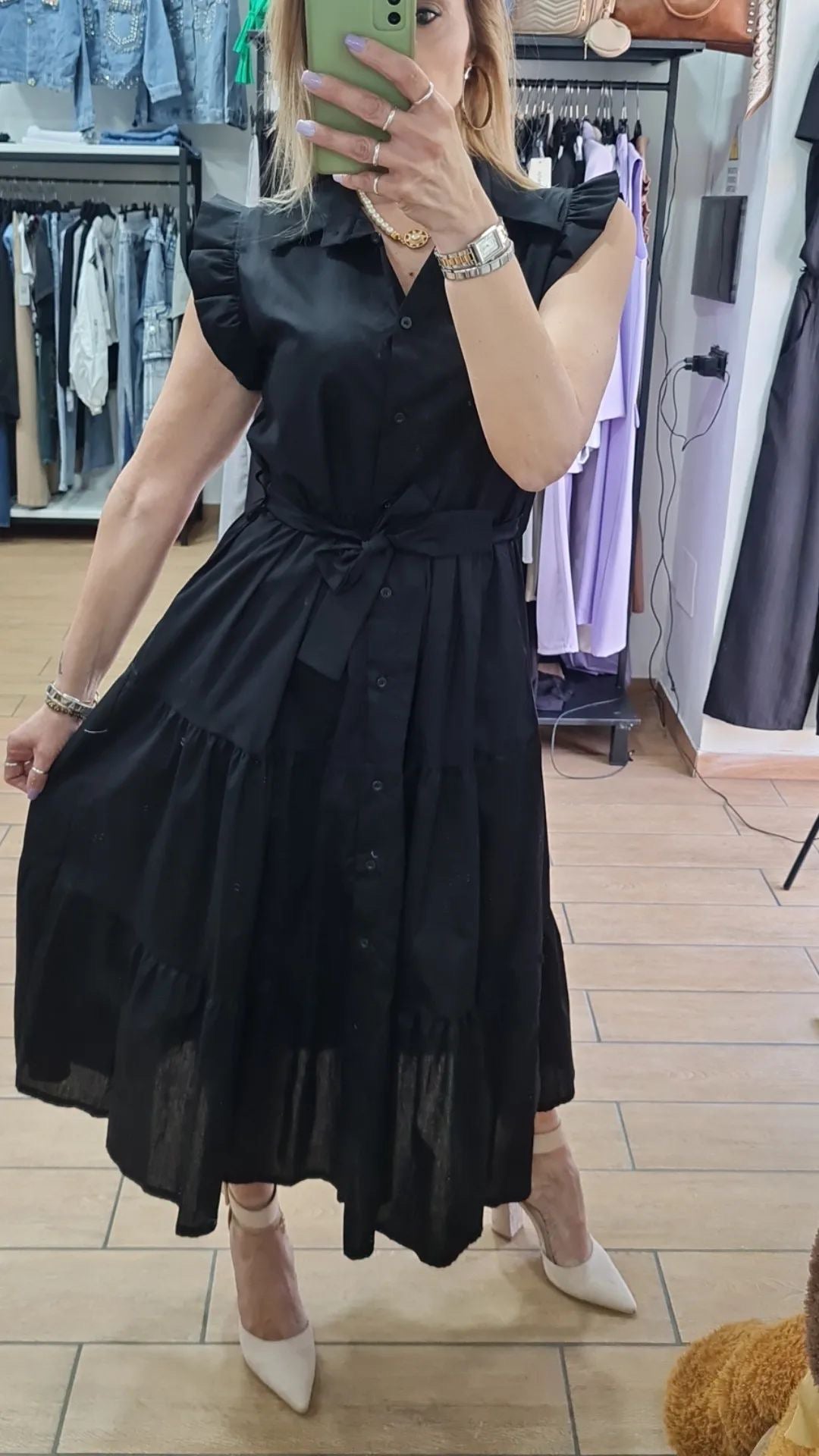 ABITO CAMICIONE - A BALZE - IN COTONE - NERO