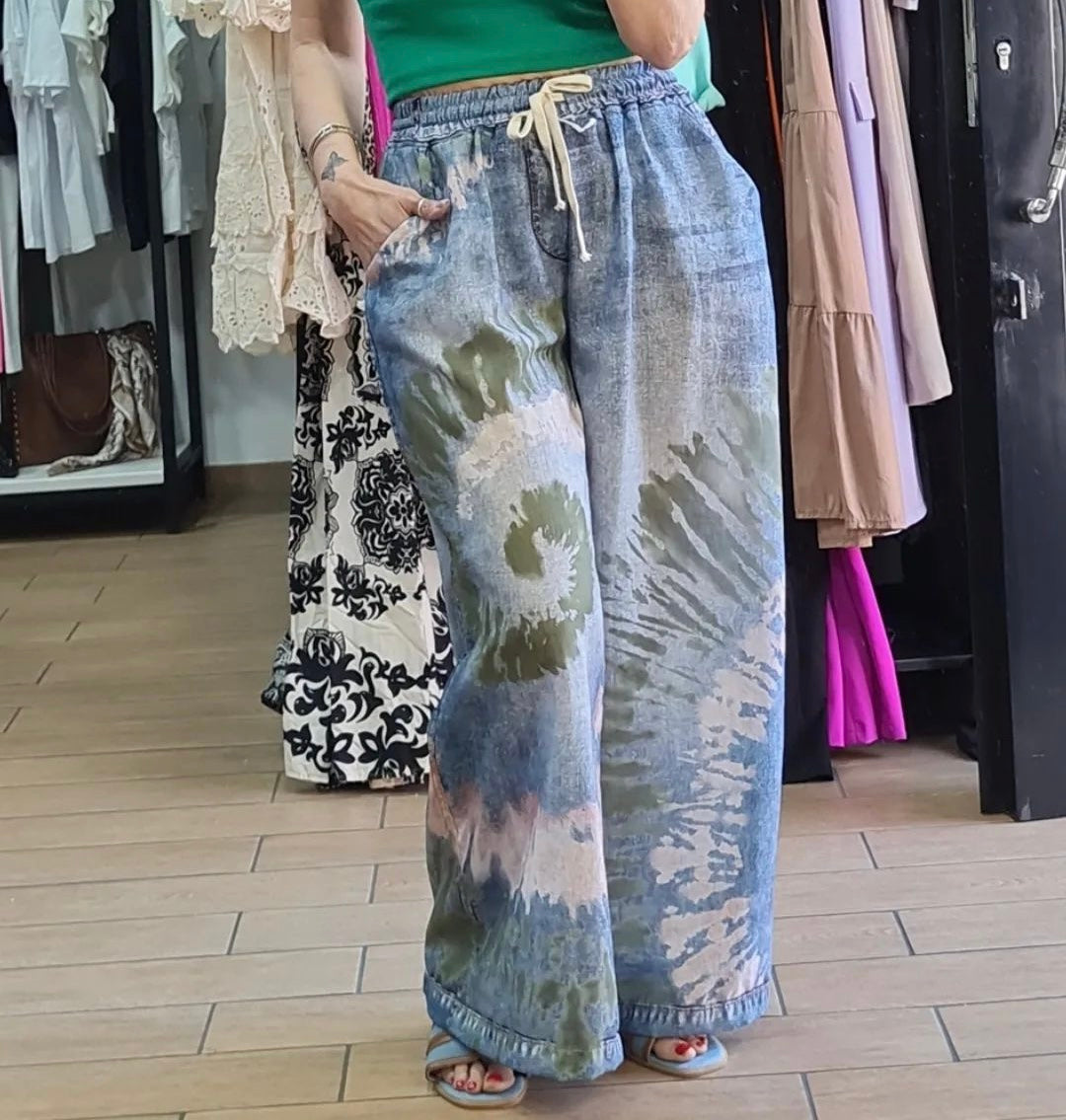 PANTALACCIO FAKE JEANS CON FANTASIA ASTRATTA