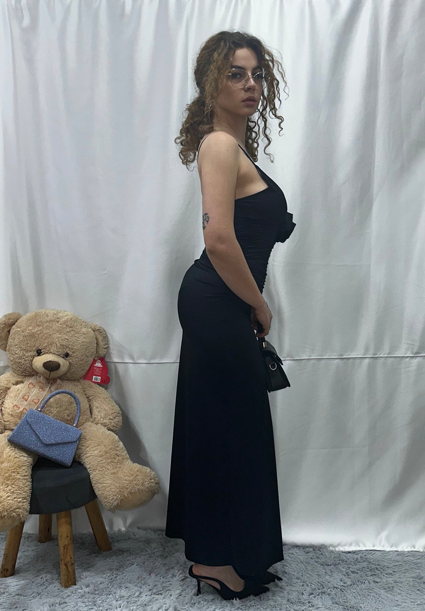 A BITO “ RUSELLA”in LYCRA con ROSA e DRAPPEGGI - NERO