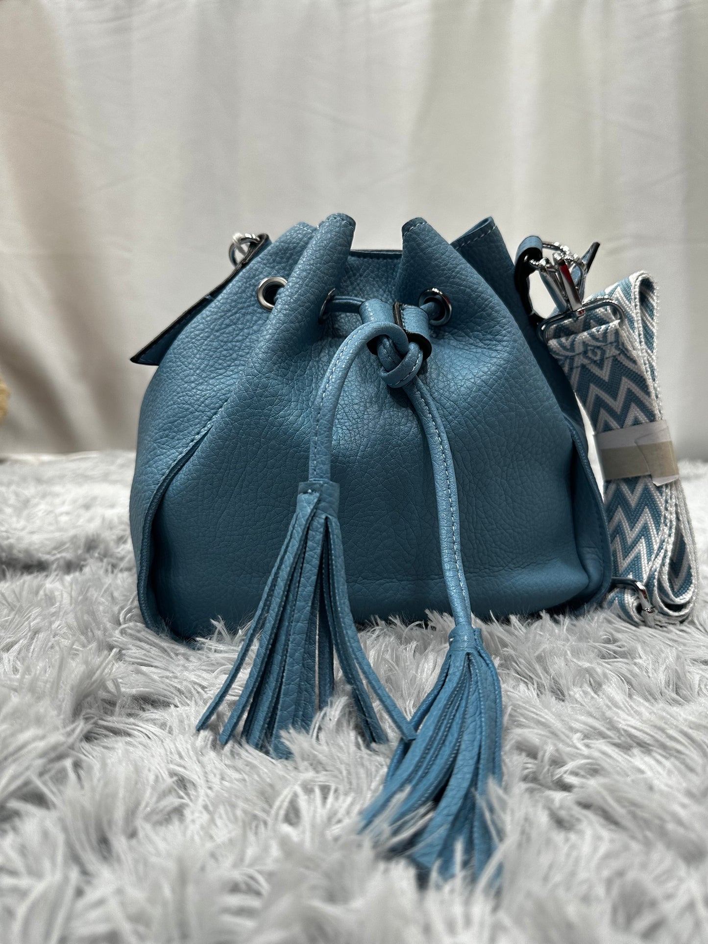 MINI BAG SACCHETTO in PELLE RUVIDA - AZZURRO