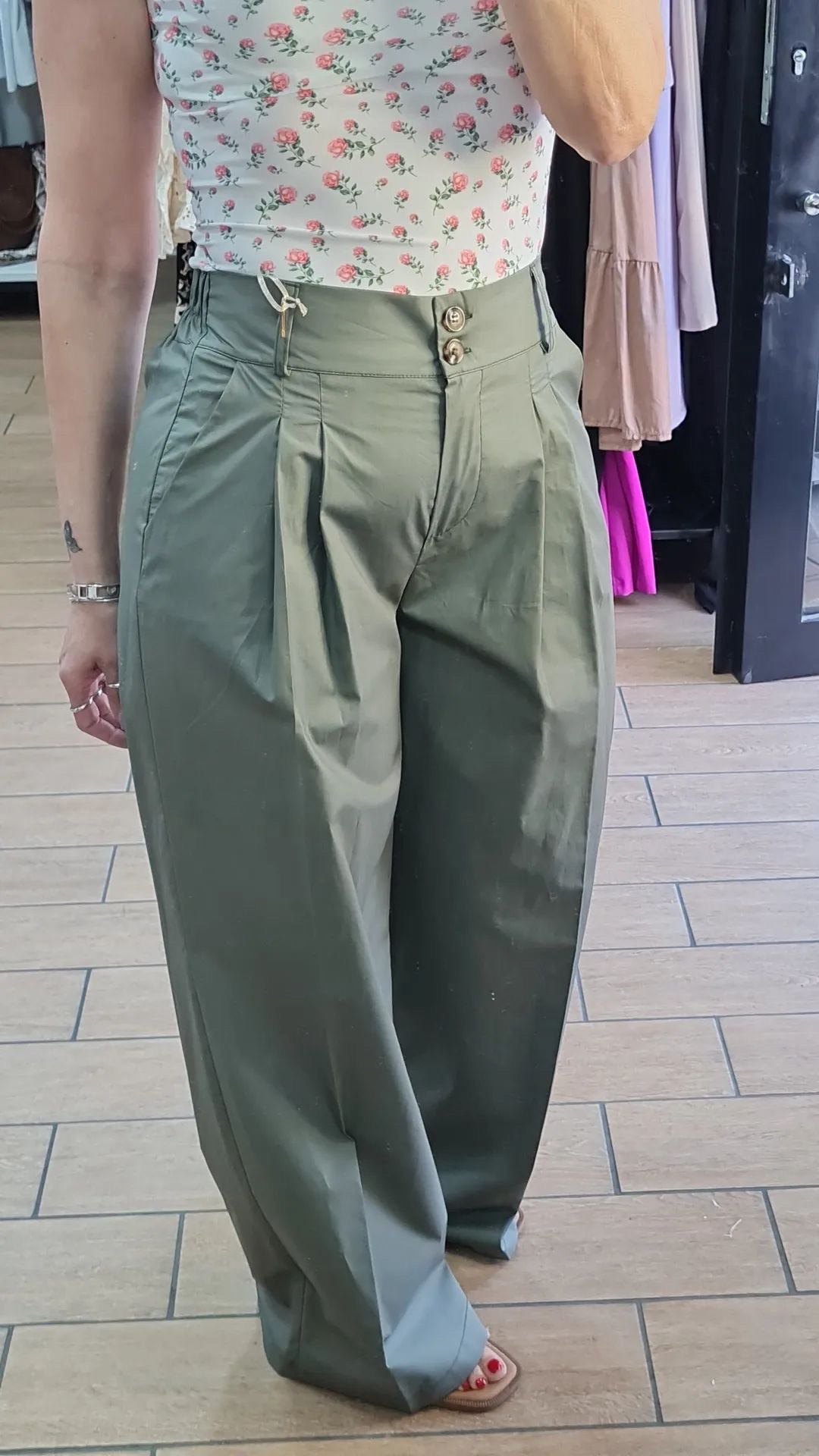 PANTALONE IN COTONE CON PENCE - VERDE MILITARE