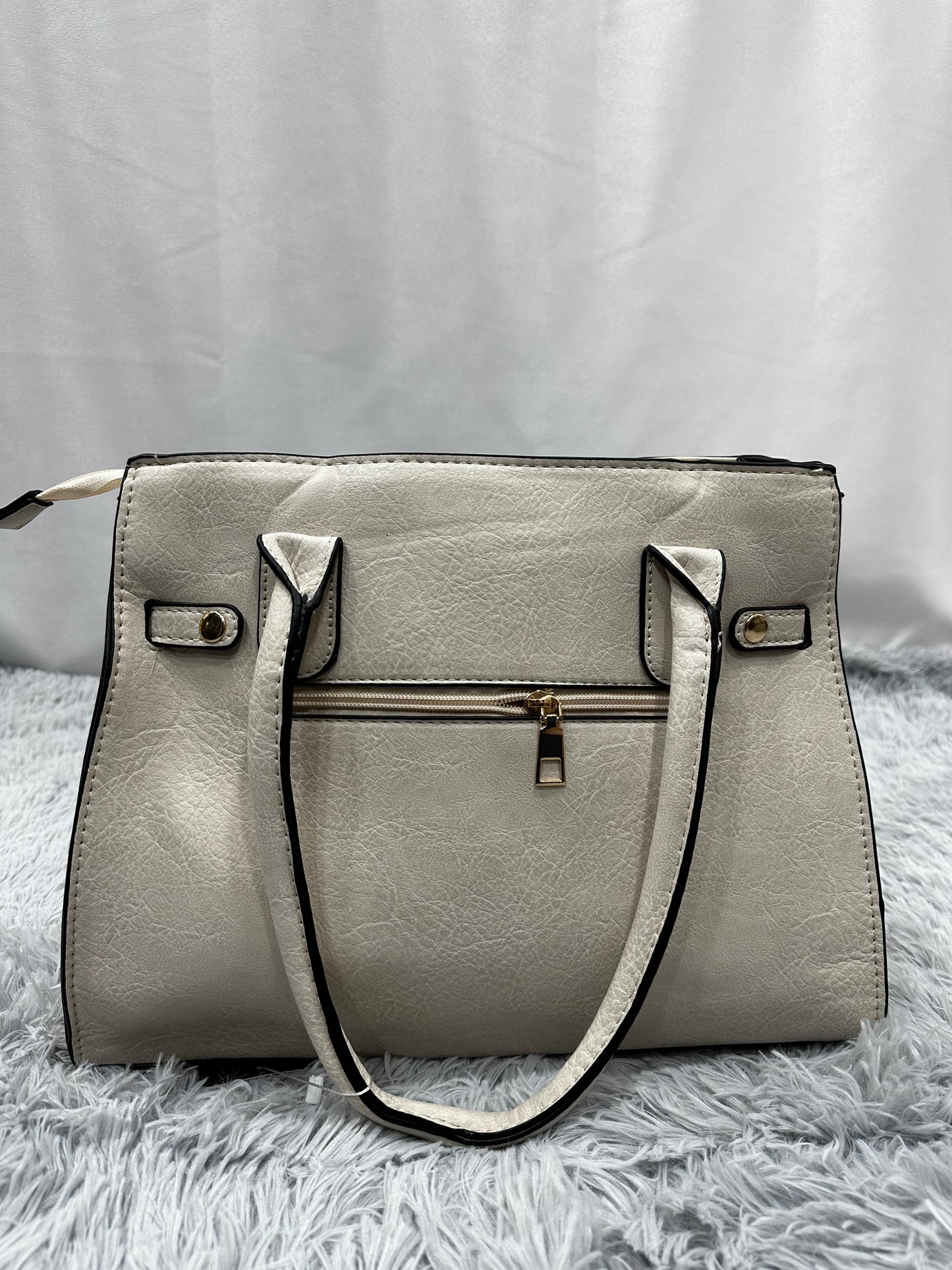 SHOPPER BAG in PELLE - BIANCO PANNA CON BORDI NERI