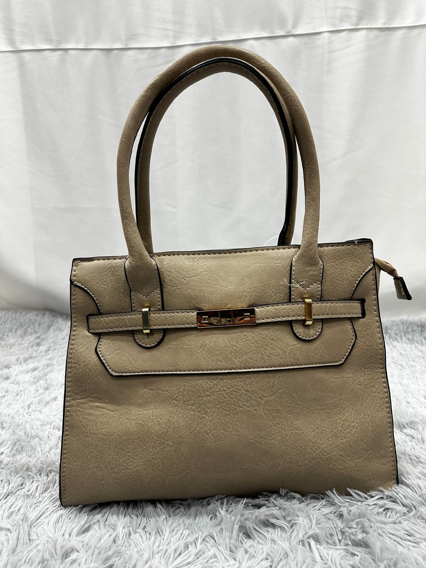 SHOPPER BAG in PELLE - BEIGE CON BORDI NERI