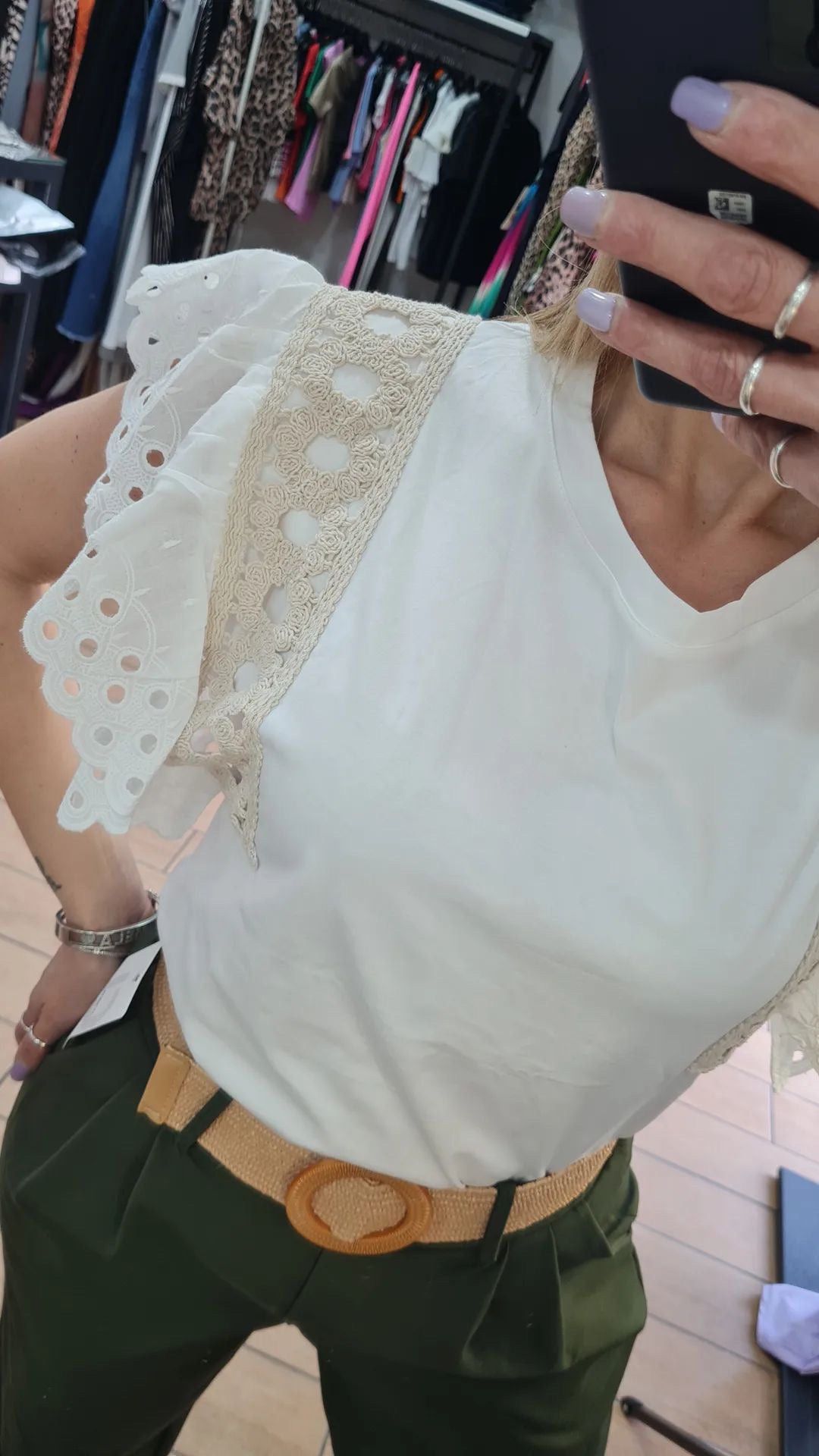 SHIRT - COTONE - BIANCA - MANICHE RICAMATE