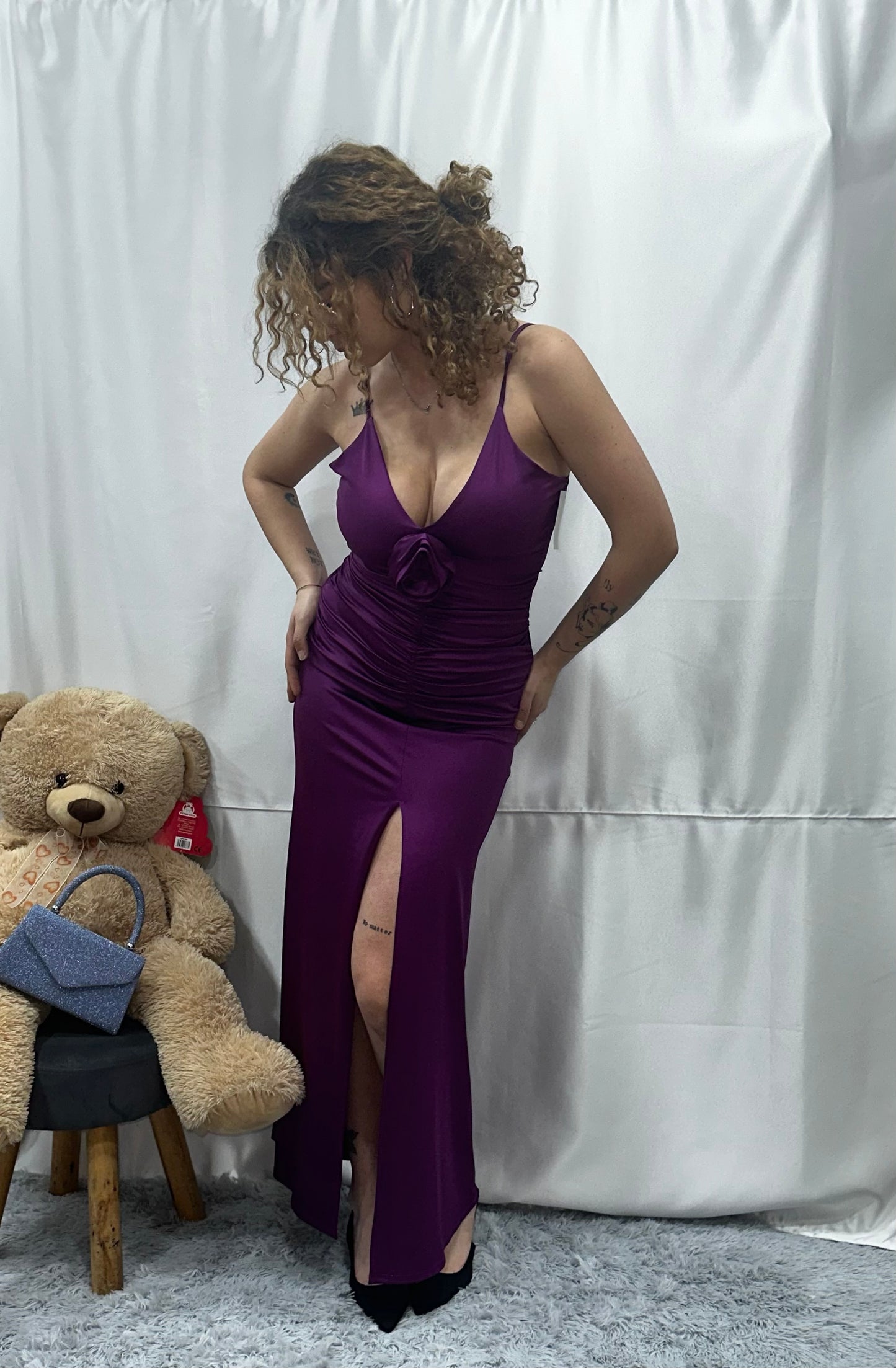 ABITO “ RUSELLA”in LYCRA con ROSA e DRAPPEGGI - VIOLA