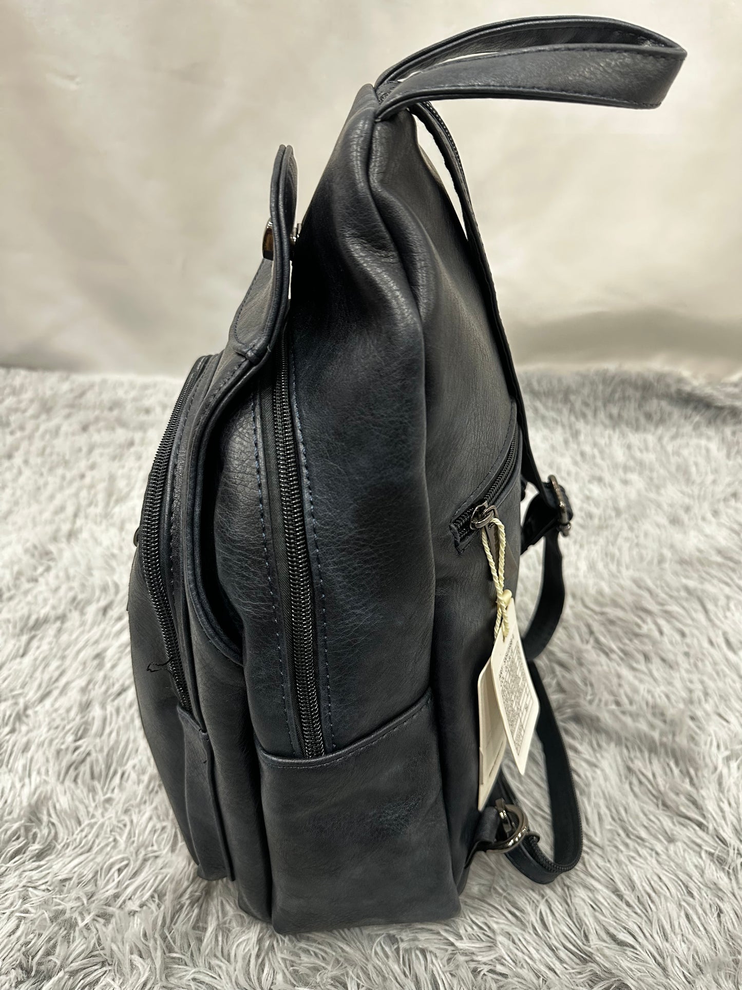 ZAINO in PELLE LISCIA MULTIZIP - BLU NOTTE