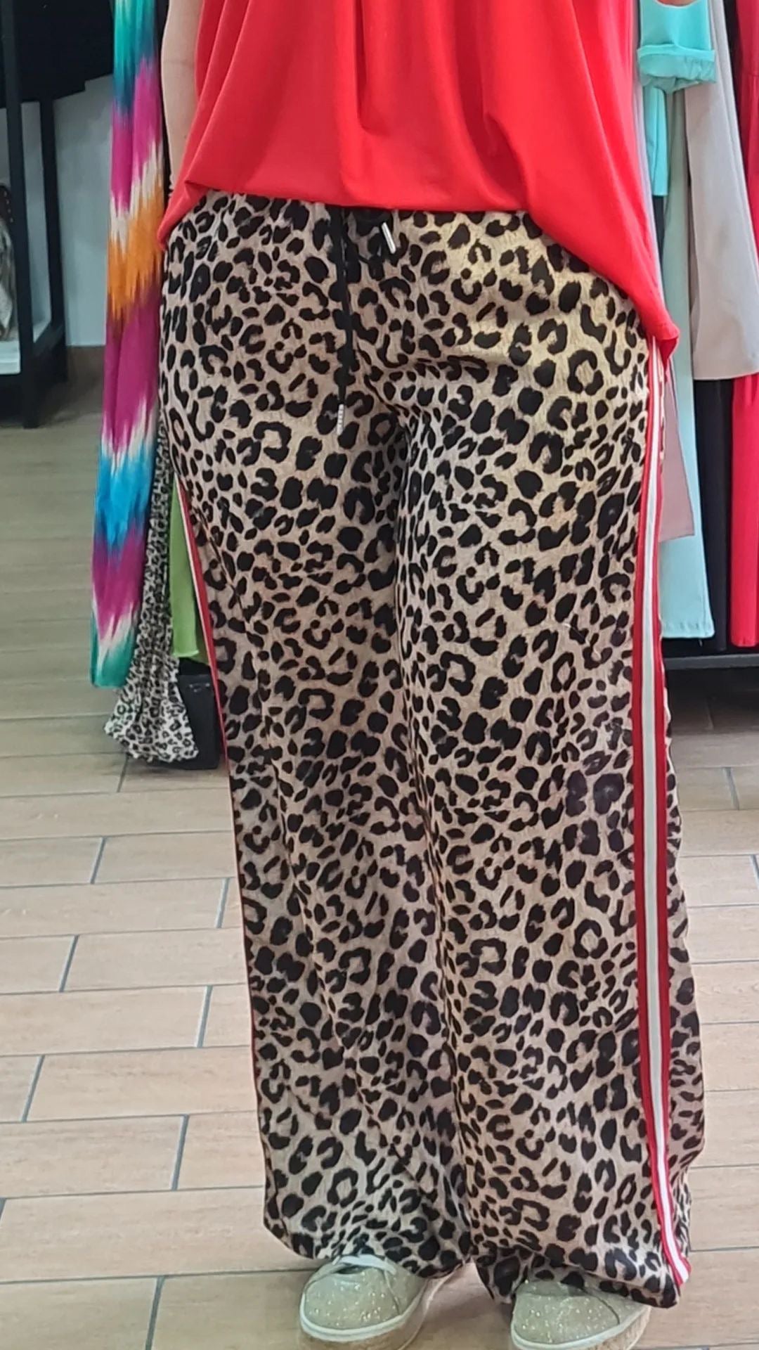 PANTALONE - RASO - ANIMALIER - BANDE ROSSE