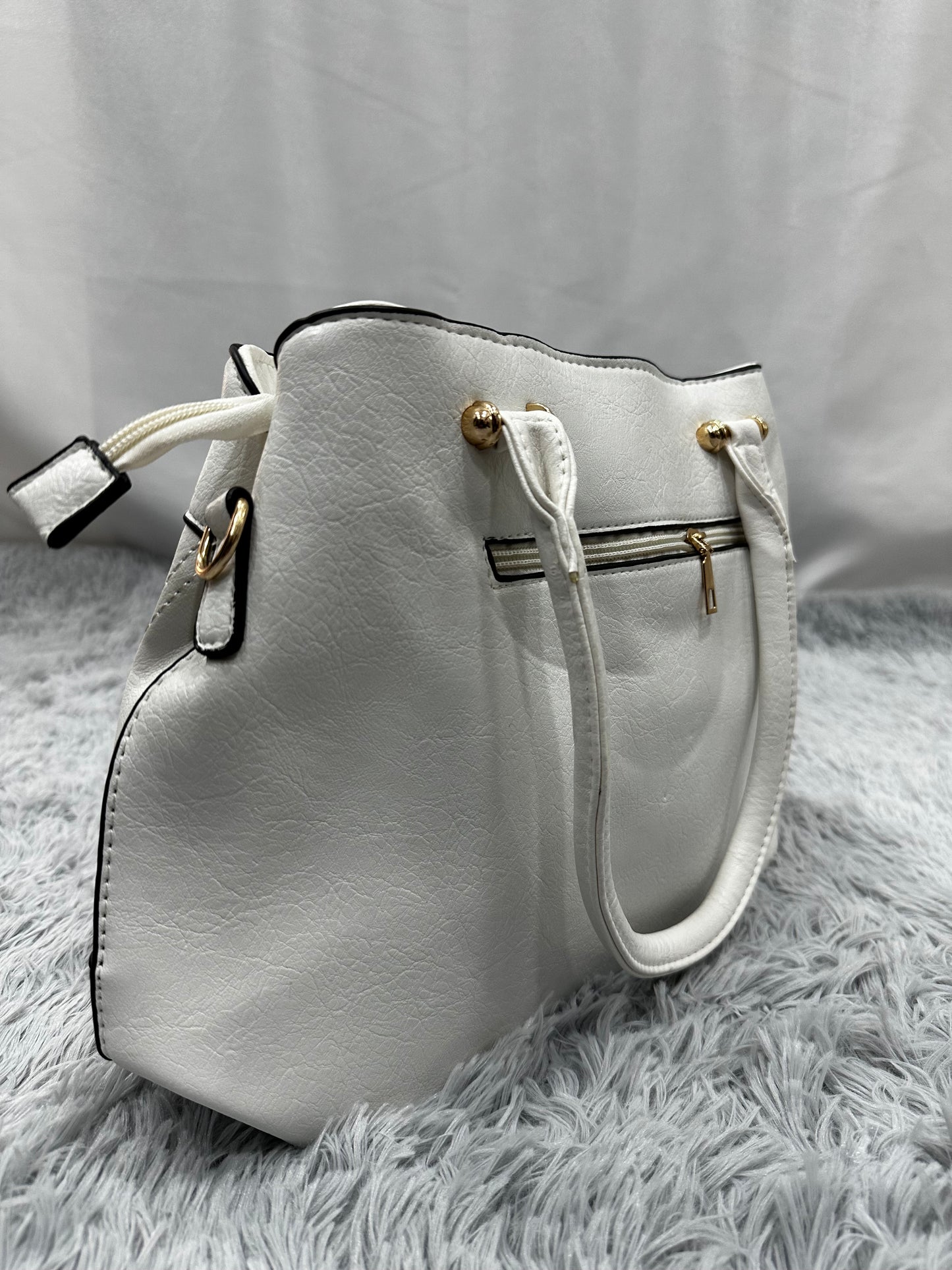 SHOPPER BAG in PELLE - BIANCA CON BORDI NERI
