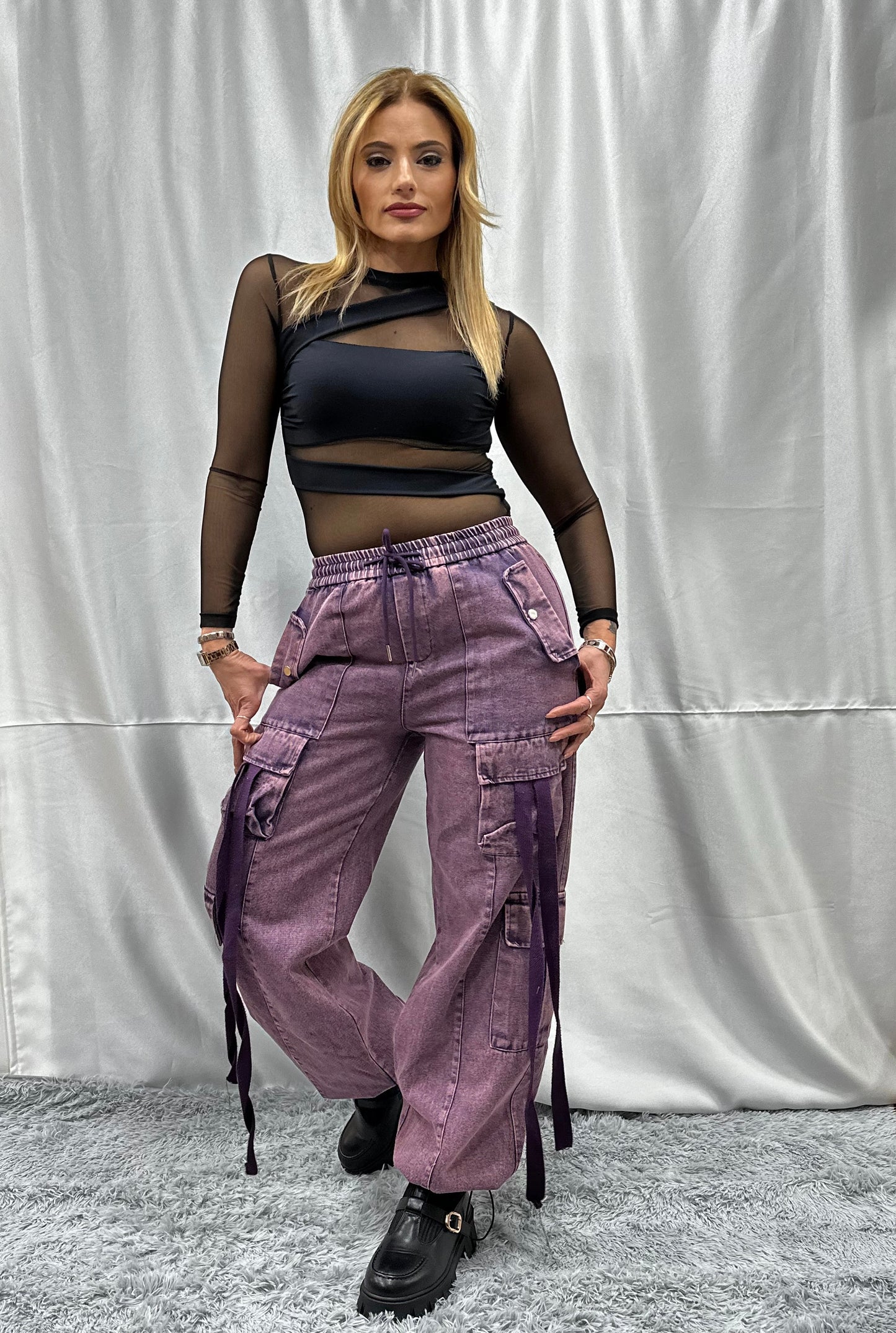 CARGO LACCETTI in DENIM VIOLA