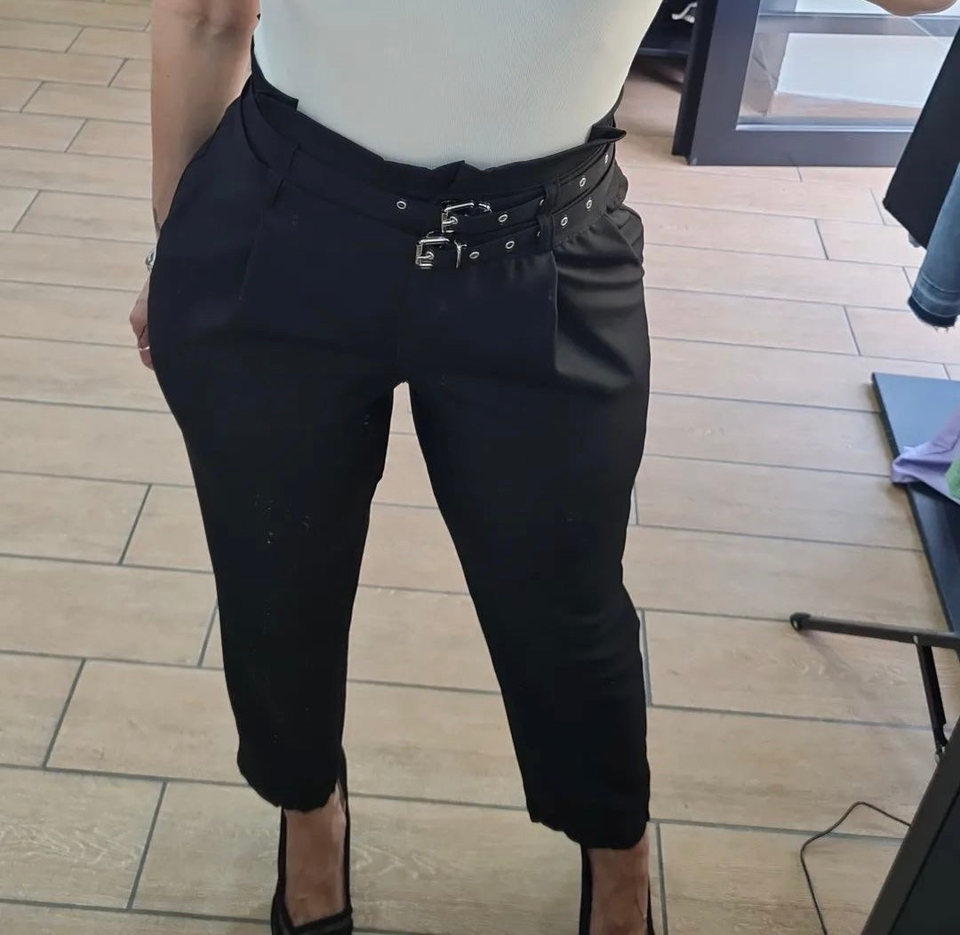 PANTALONE - DOPPIO CINTURINO - NERO