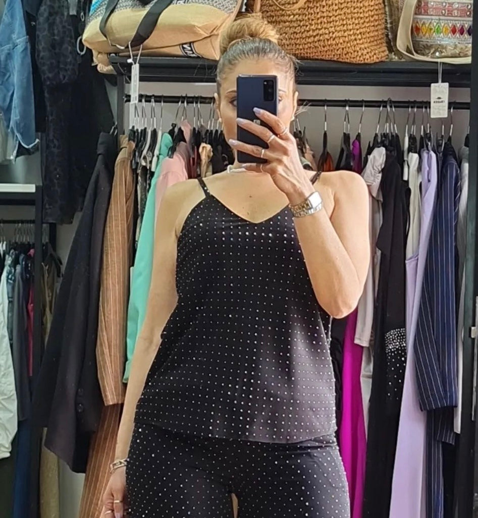 TOP - CANOTTA - SWAROVSKI - NERO