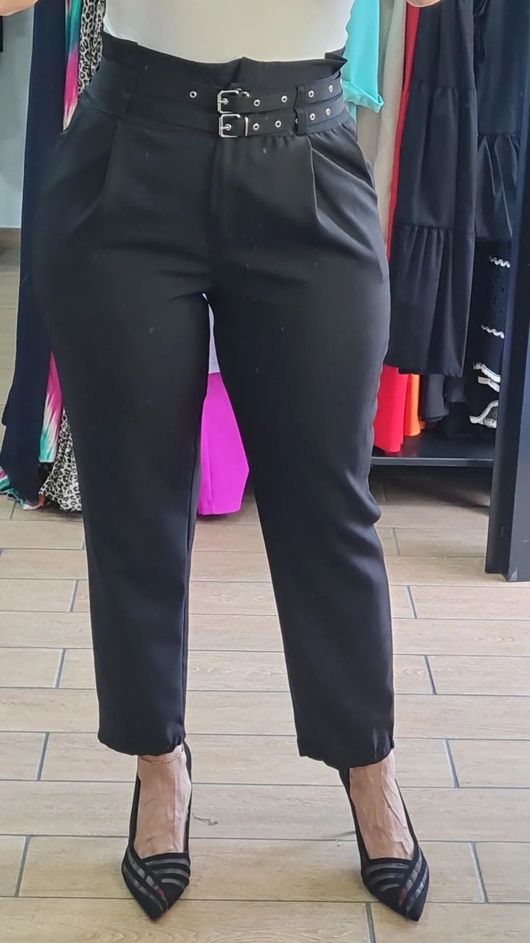 PANTALONE - DOPPIO CINTURINO - NERO