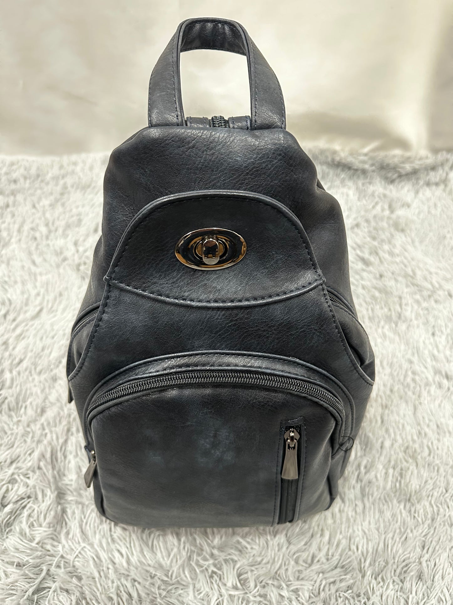 ZAINO in PELLE LISCIA MULTIZIP - BLU NOTTE