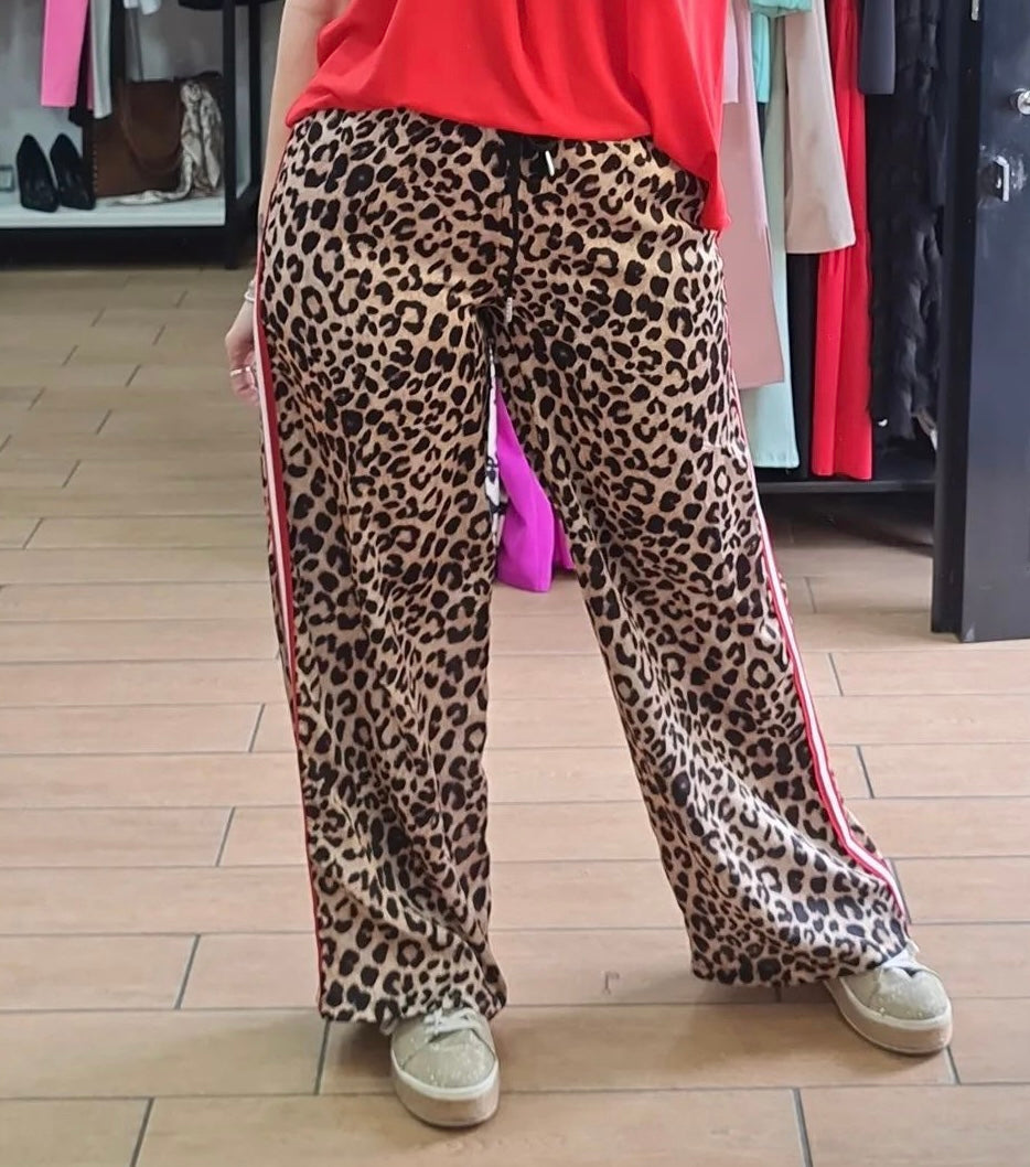 PANTALONE - RASO - ANIMALIER - BANDE ROSSE