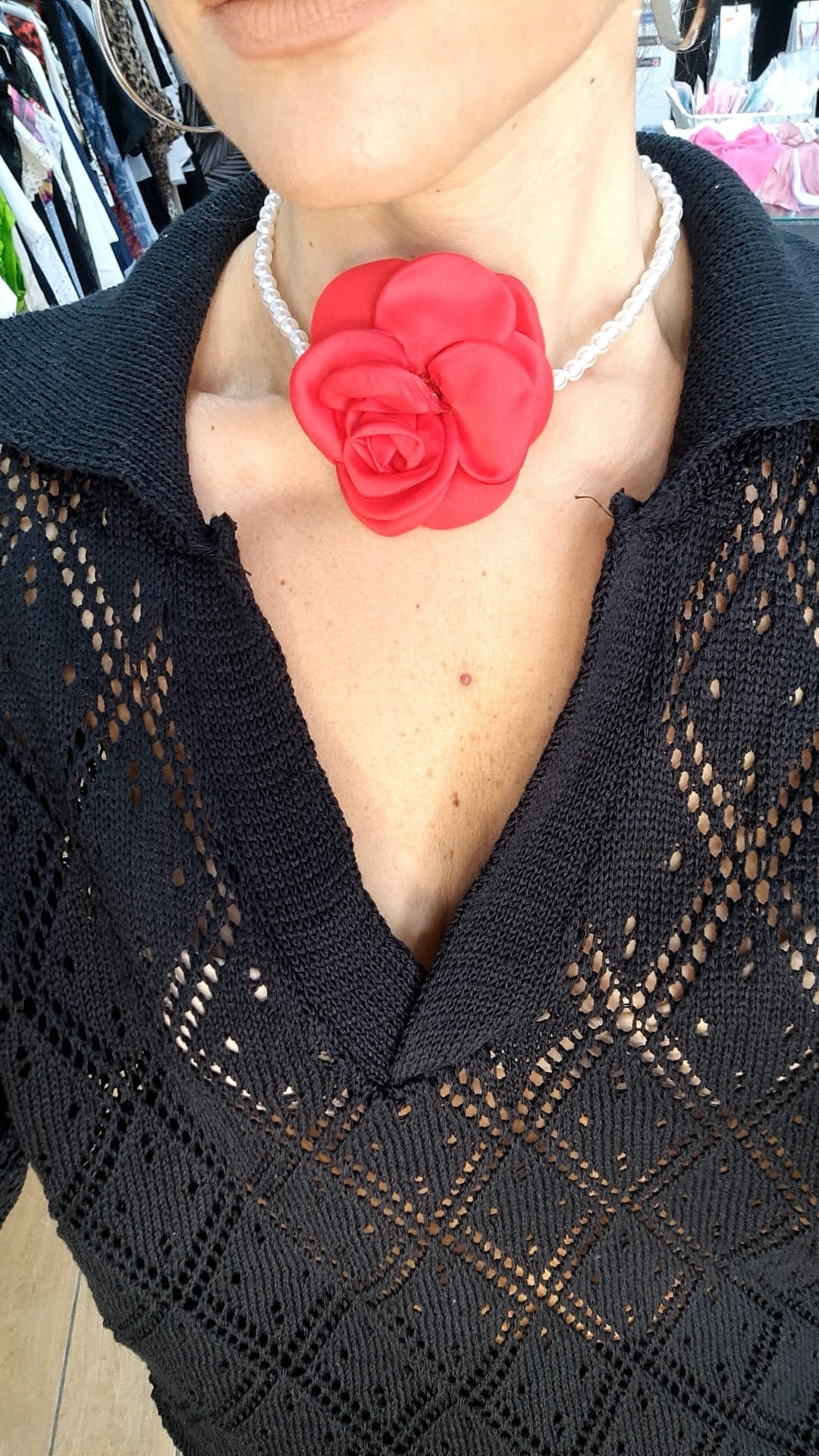 COLLANA DI PERLE CON ROSA ROSSA - TANGHERA