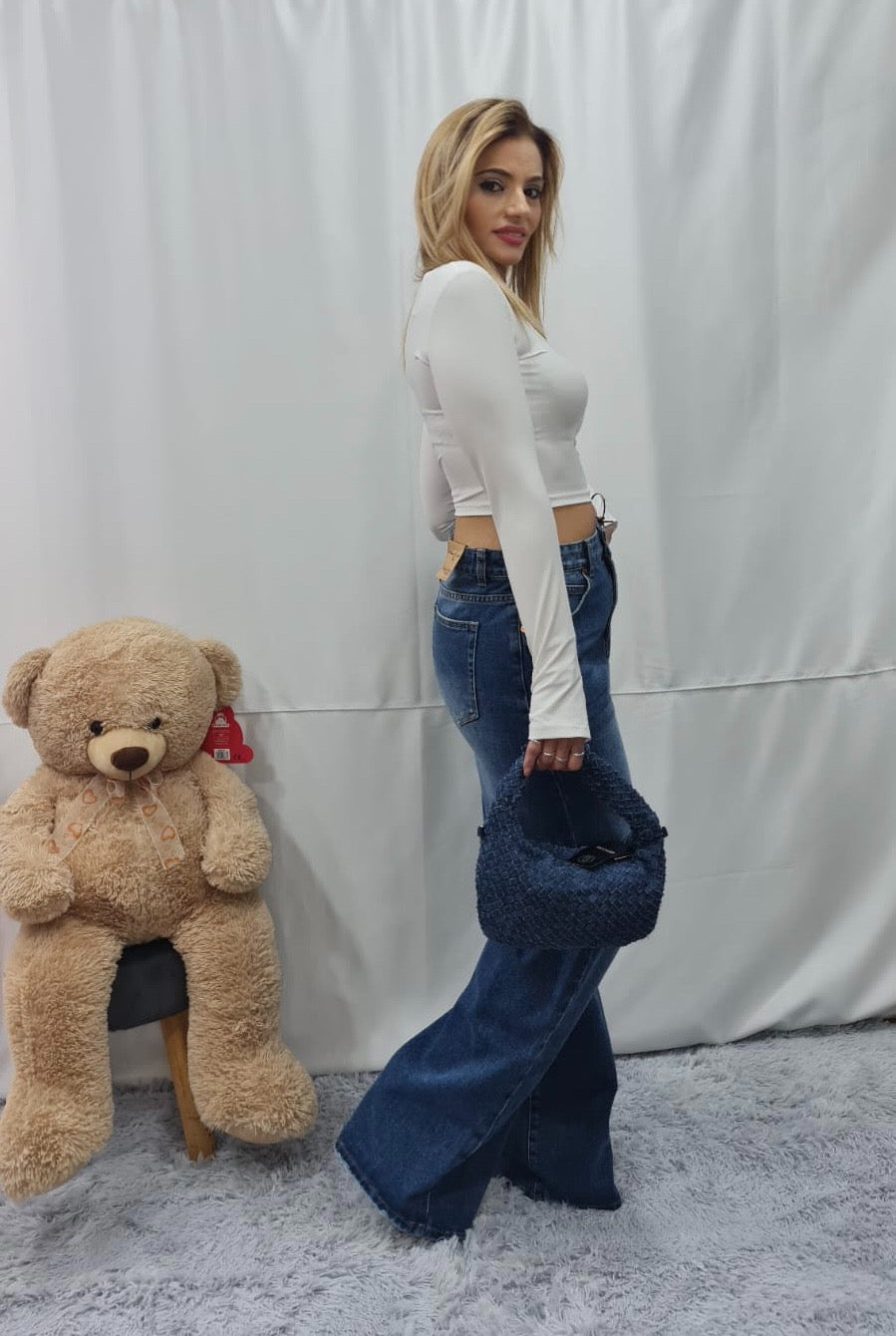 JEANS BAGGY in DENIM SCURO con STRAPPI