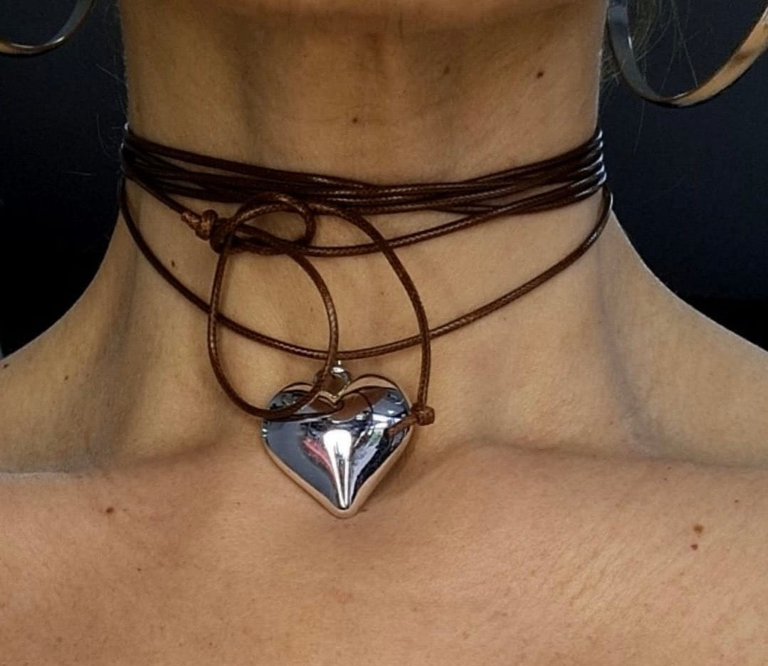 LACCETTO CON CUORE ARGENTO - VARI COLORI