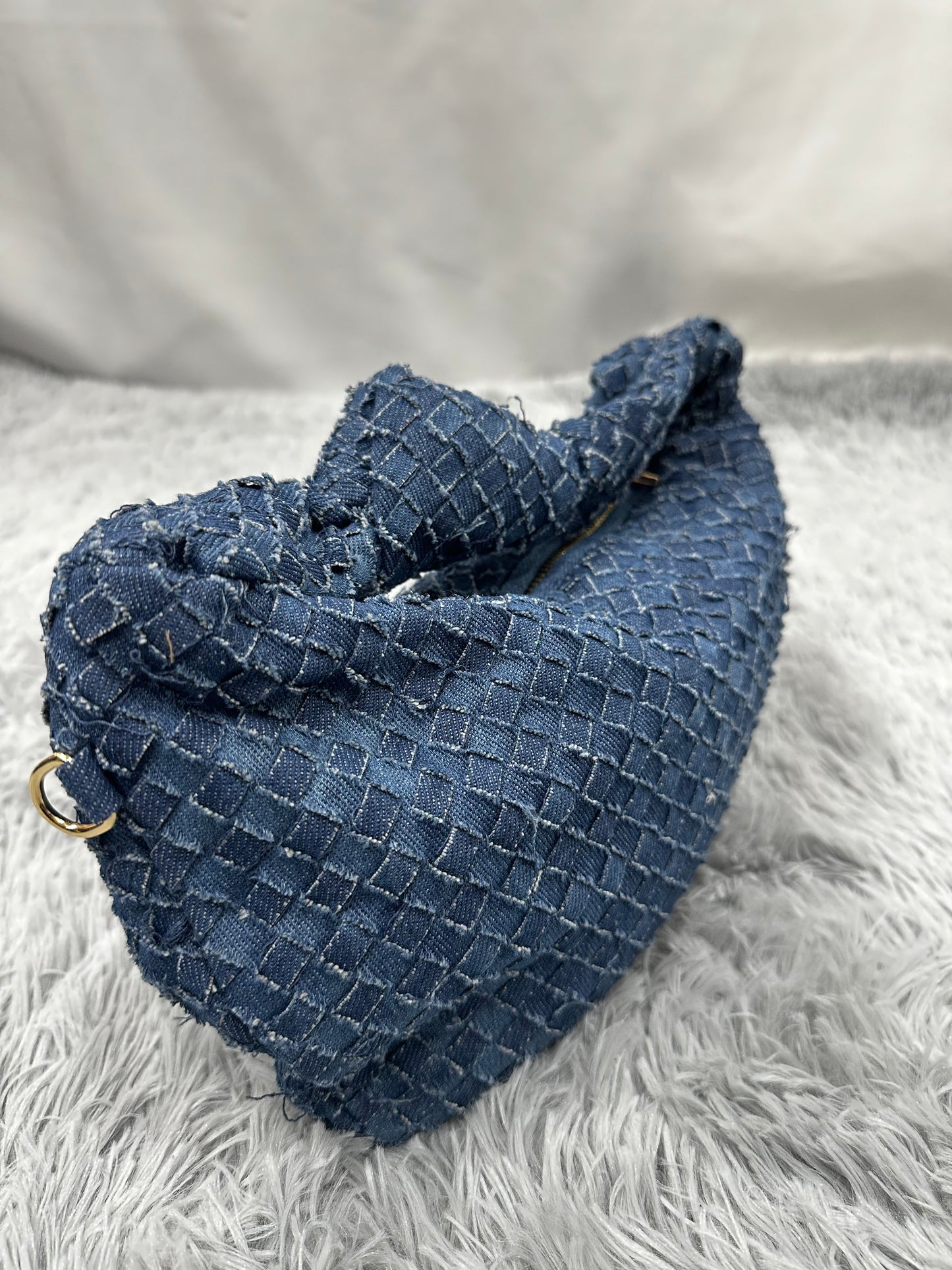 MINI BAG MEZZALUNA INTRECCIATA in DENIM SCURO
