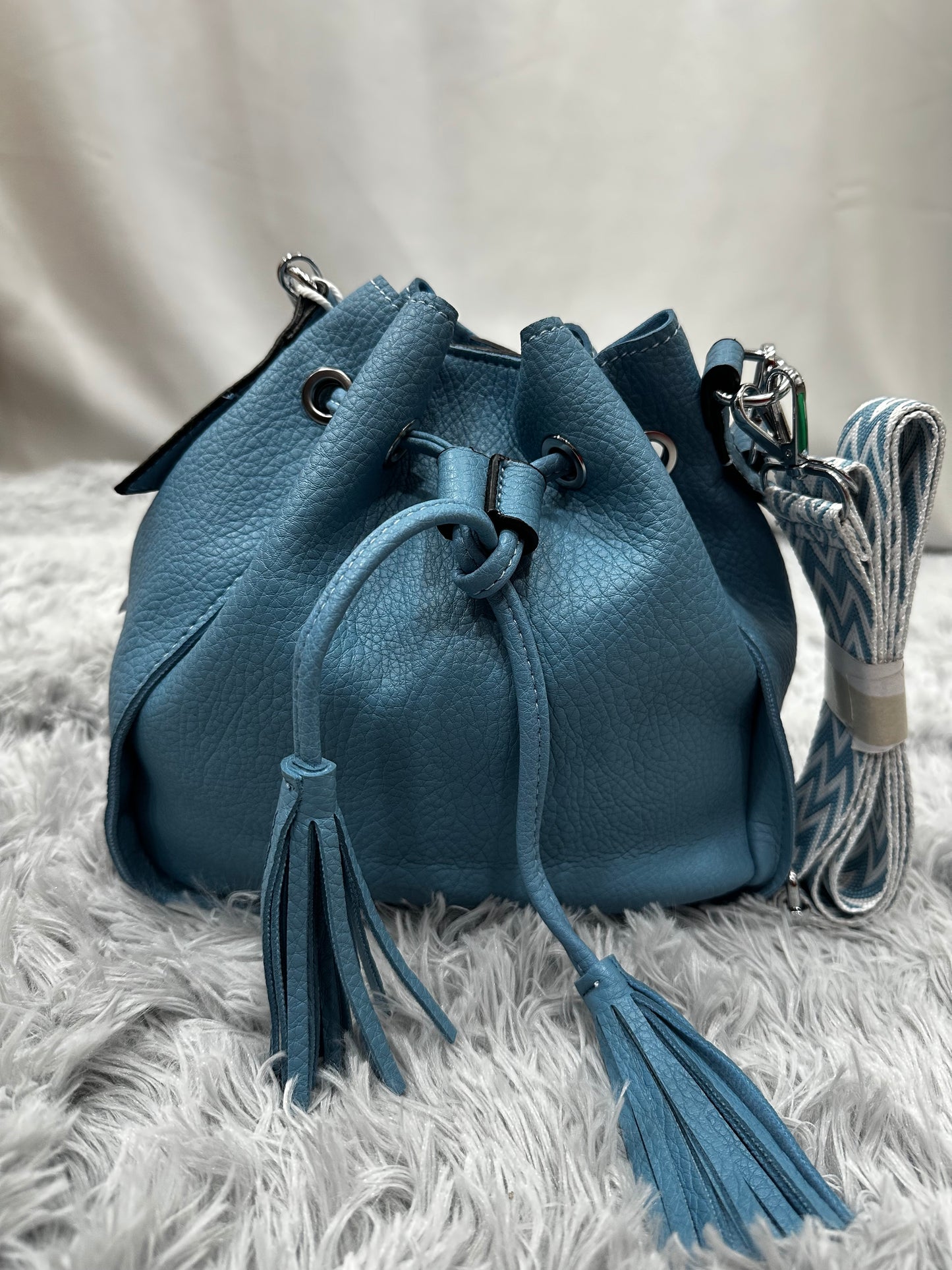 MINI BAG SACCHETTO in PELLE RUVIDA - AZZURRO