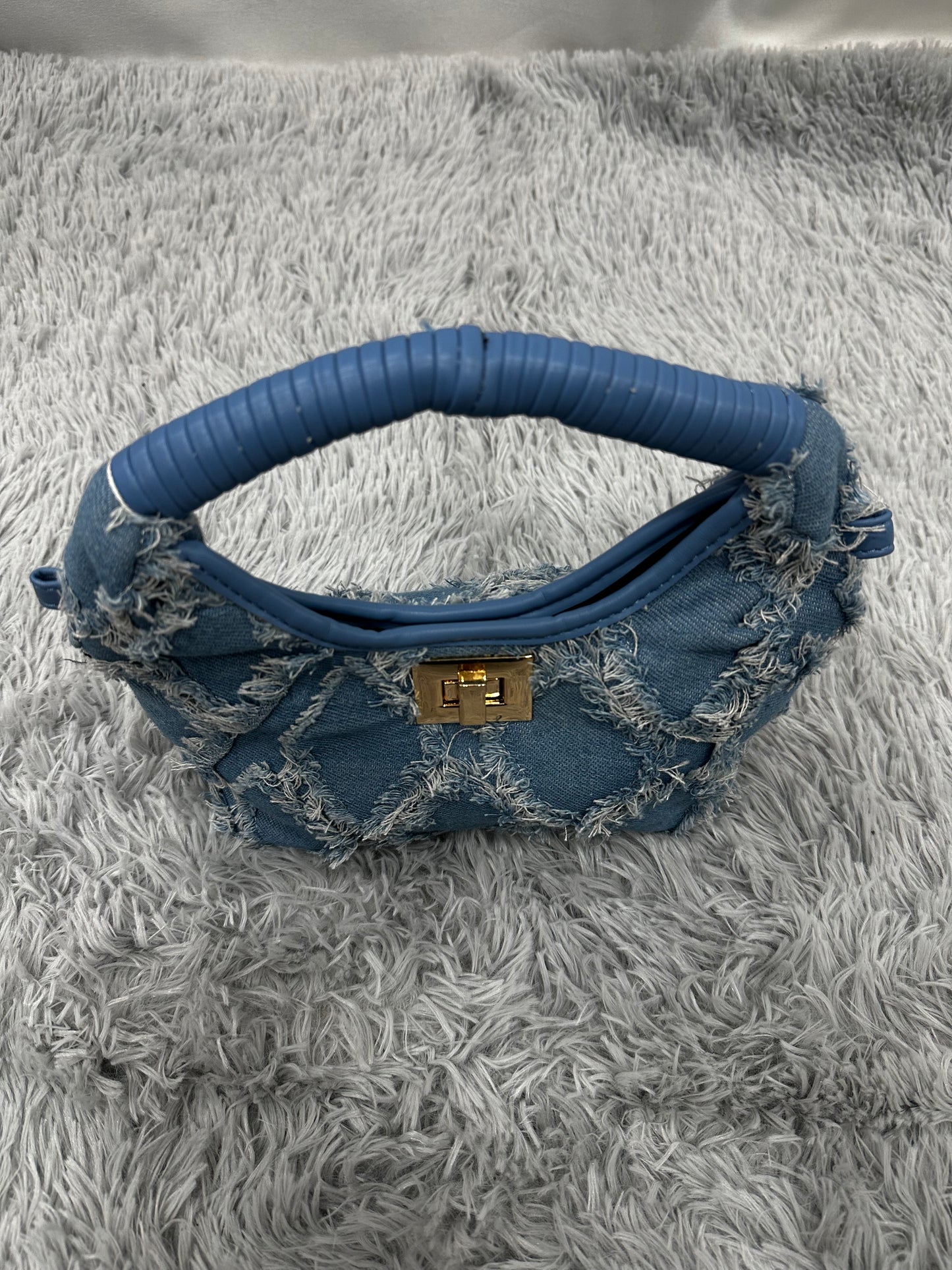MINI BAG MEZZALUNA in DENIM CHIARO SFRANGIATO
