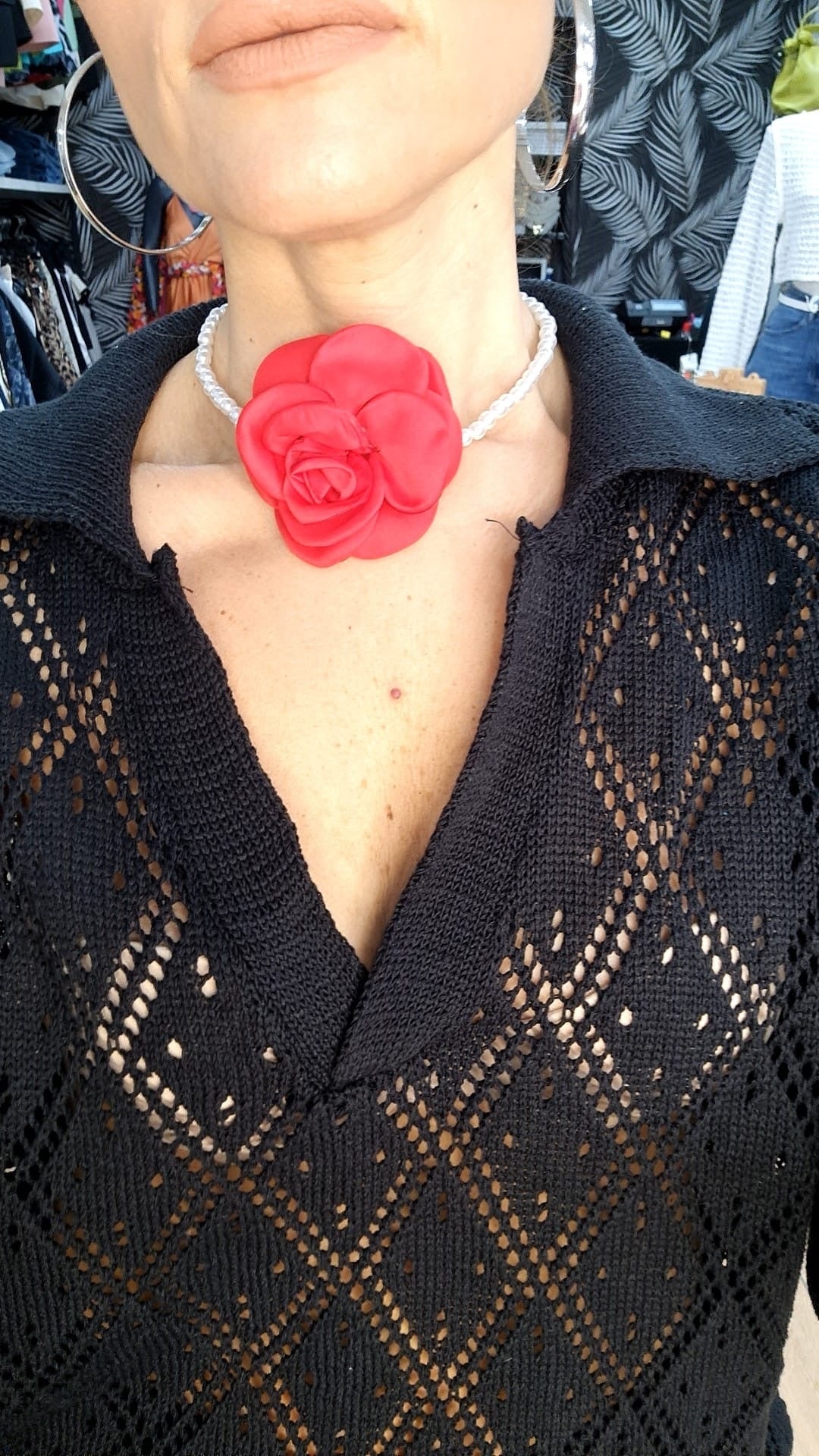 COLLANA DI PERLE CON ROSA ROSSA - TANGHERA