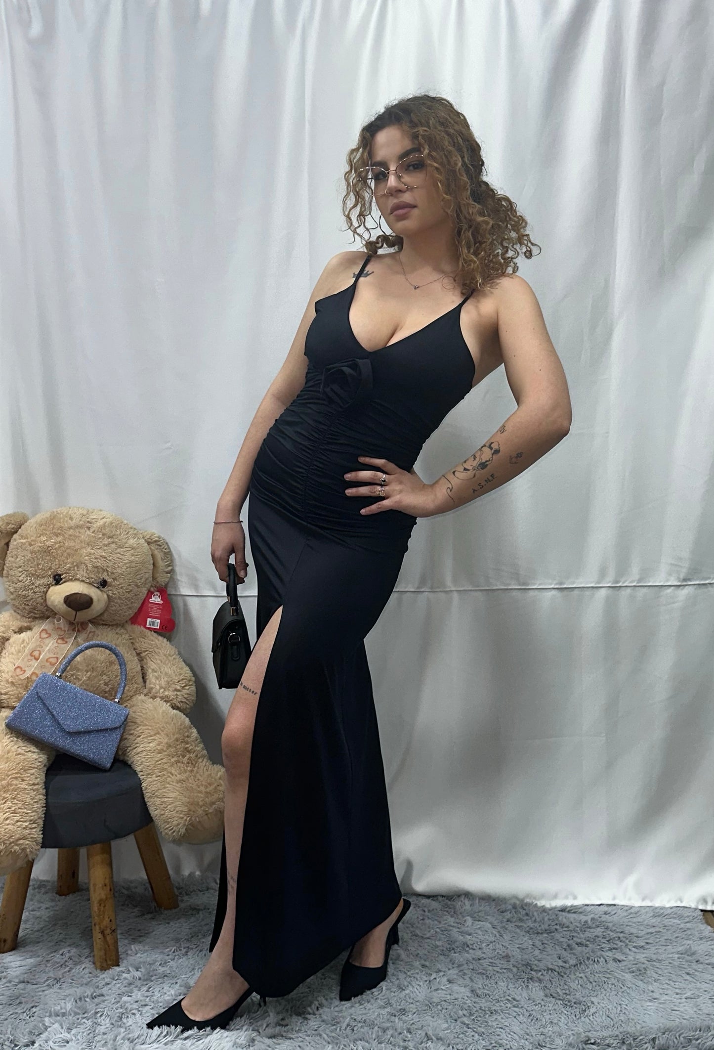 A BITO “ RUSELLA”in LYCRA con ROSA e DRAPPEGGI - NERO