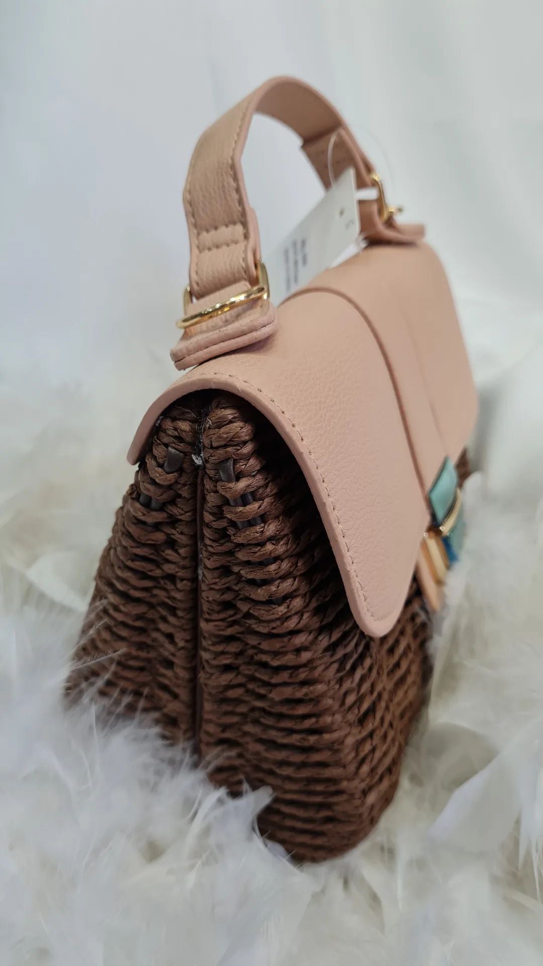 BORSA IN VIMINI - TABACCO E BEIGE