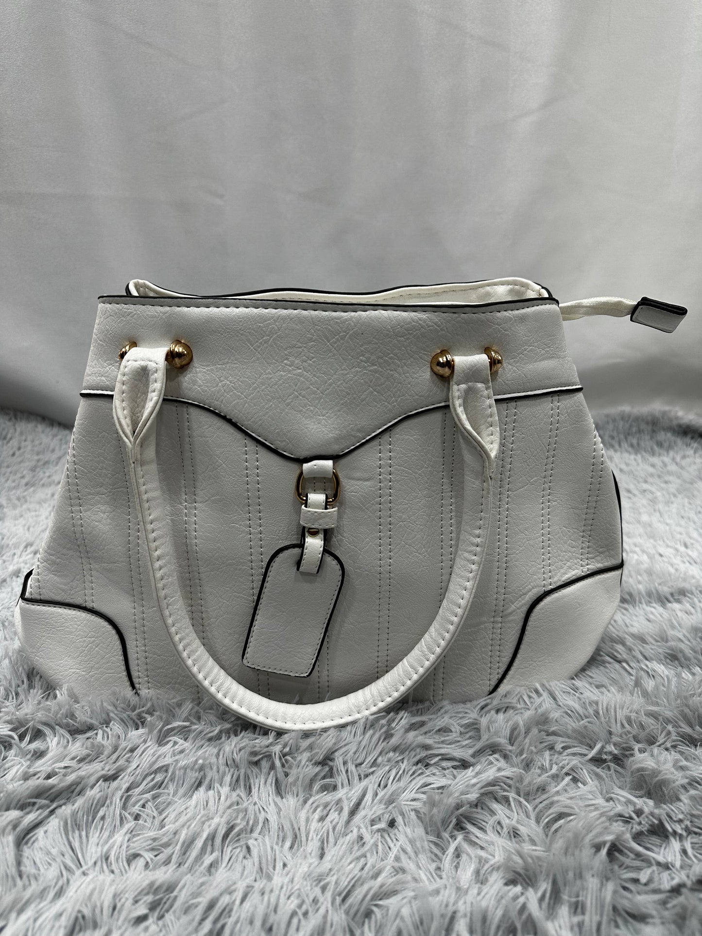 SHOPPER BAG in PELLE - BIANCA CON BORDI NERI