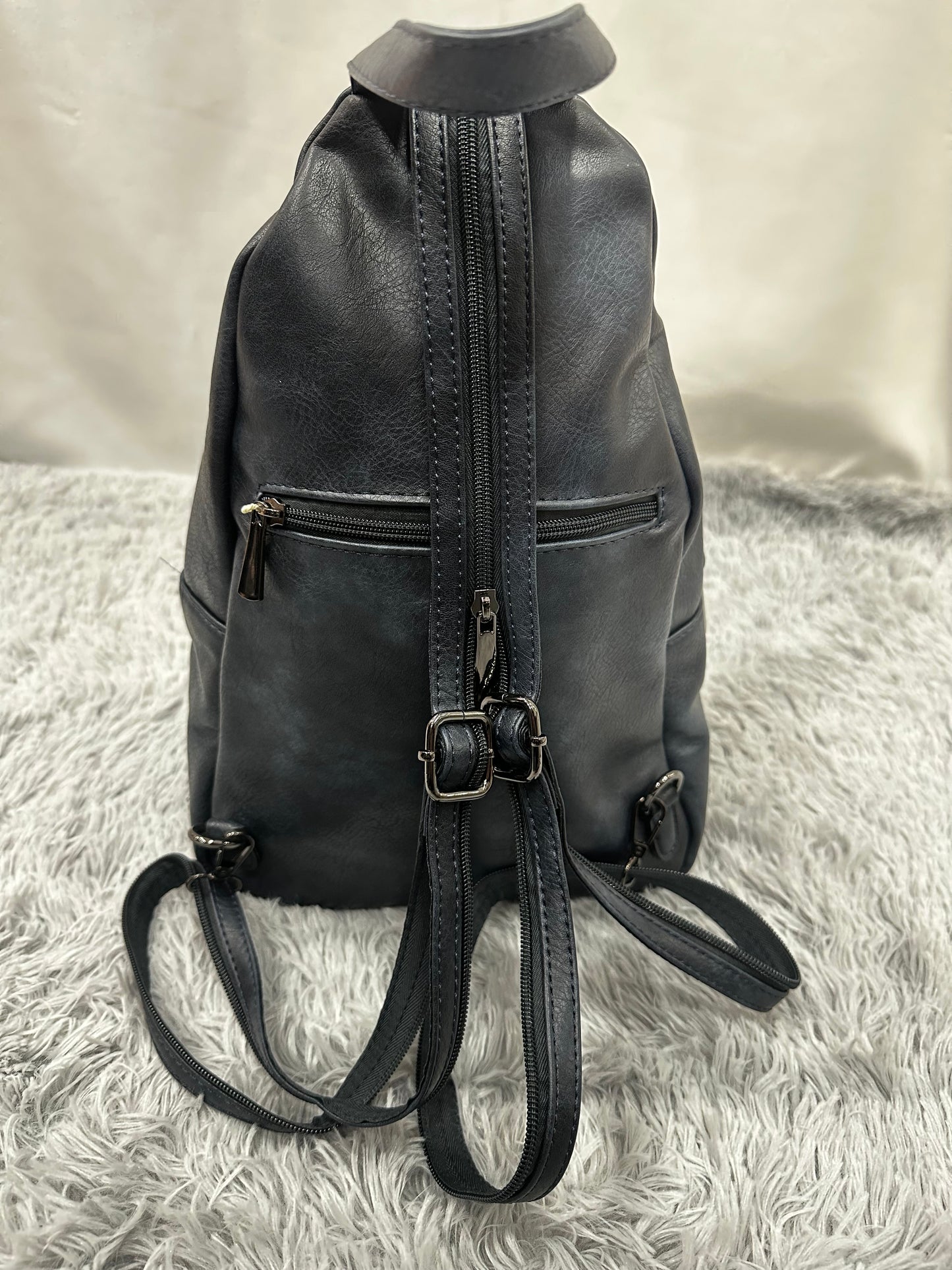 ZAINO in PELLE LISCIA MULTIZIP - BLU NOTTE