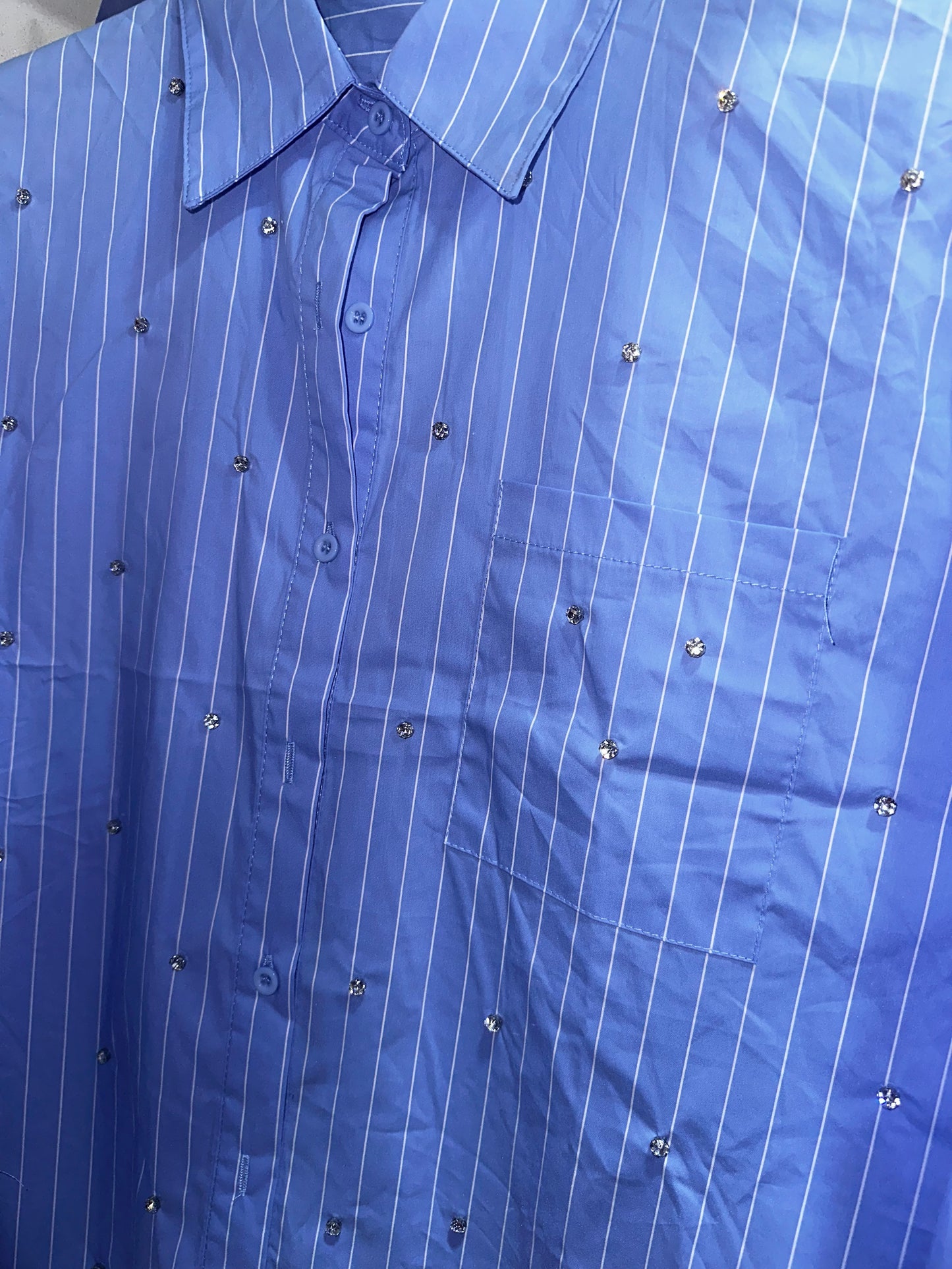 CAMICIA SWAROVSKI GESSATA in COTONE - AZZURRO POLVERE