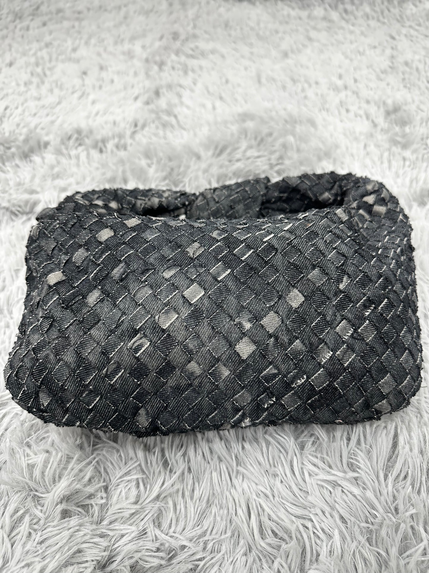 MINI BAG MEZZALUNA INTRECCIATA in DENIM GRIGIO