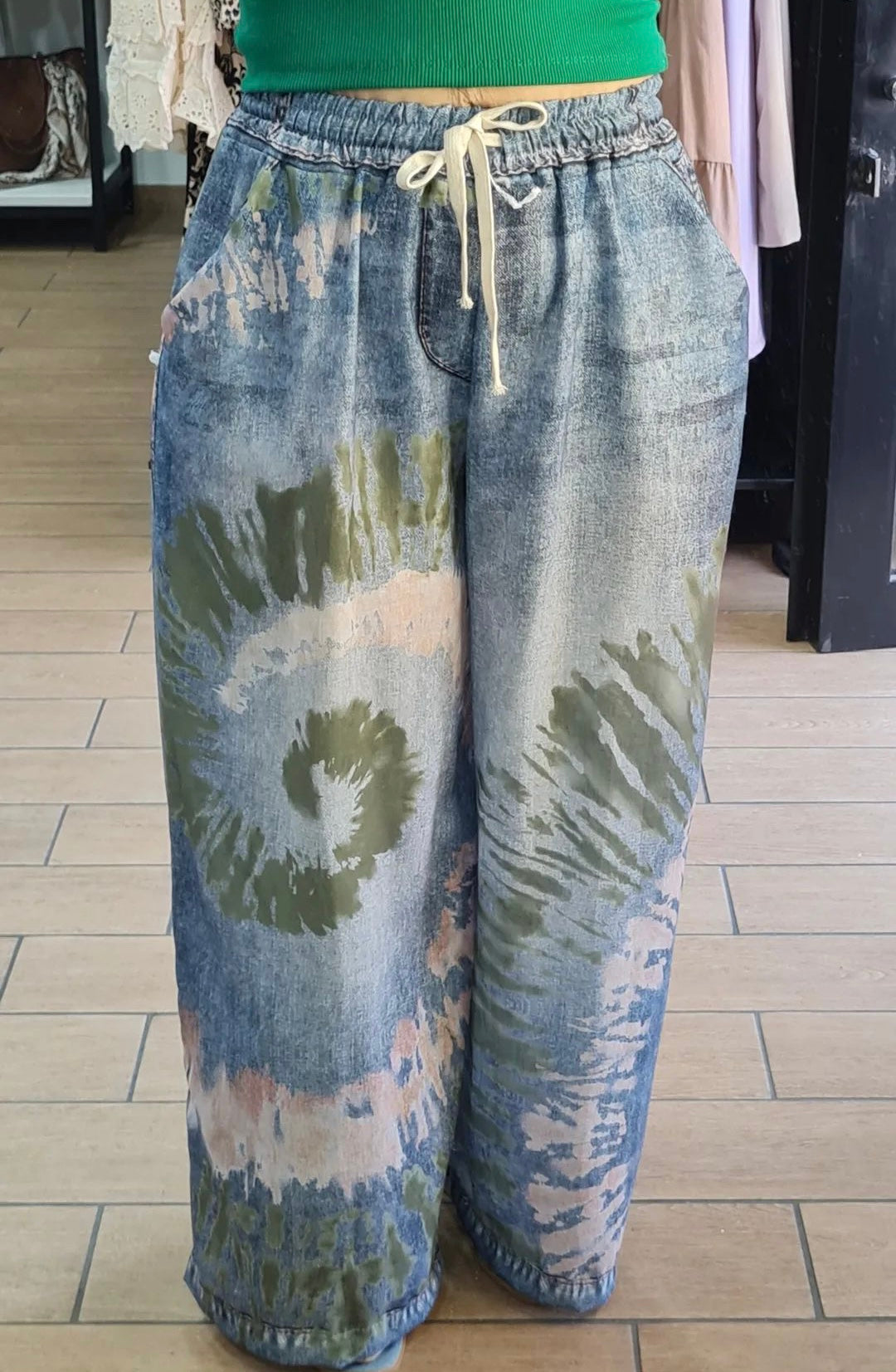 PANTALACCIO FAKE JEANS CON FANTASIA ASTRATTA