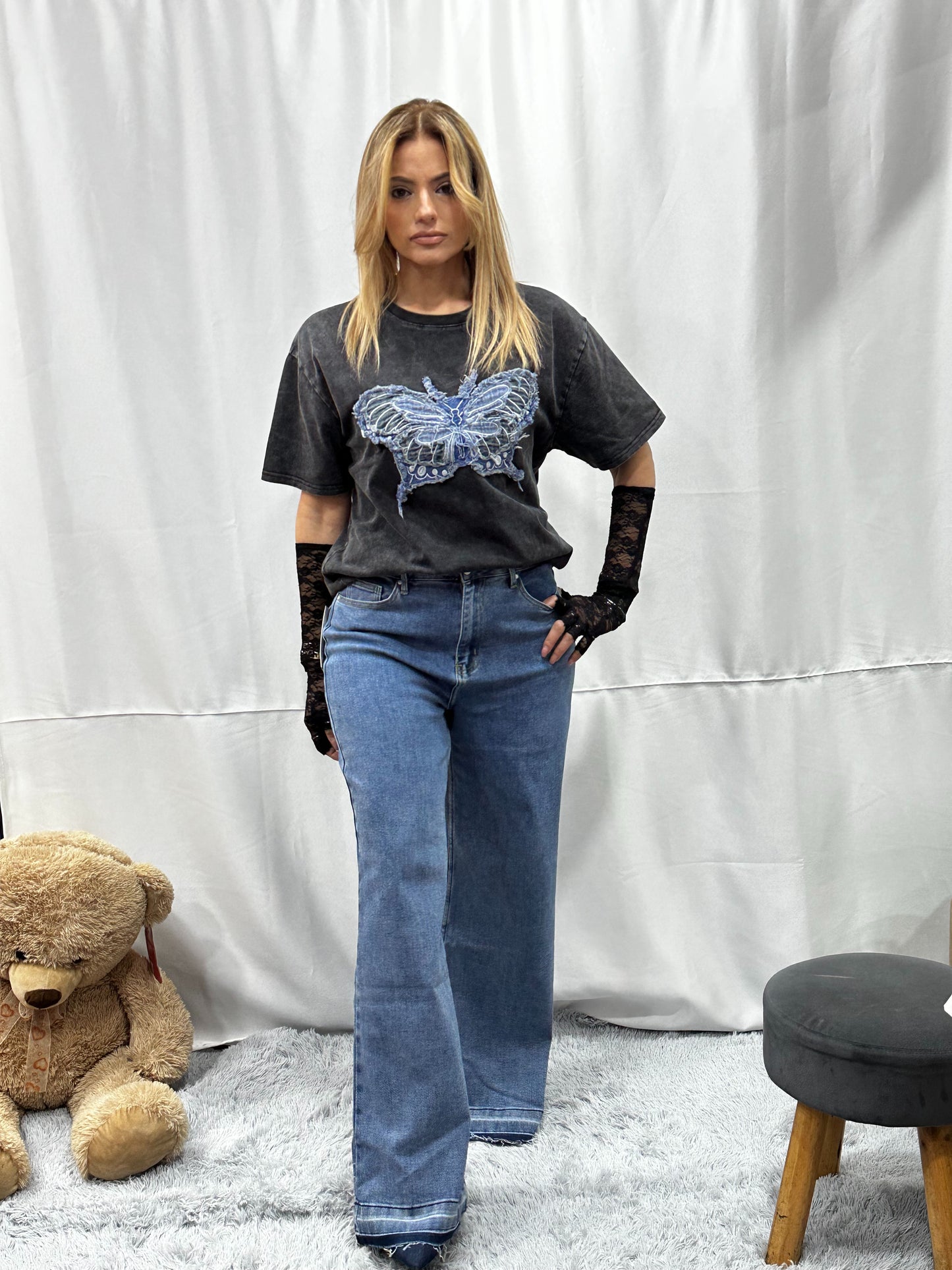 JEANS WIDE LEG in DENIM CHIARO