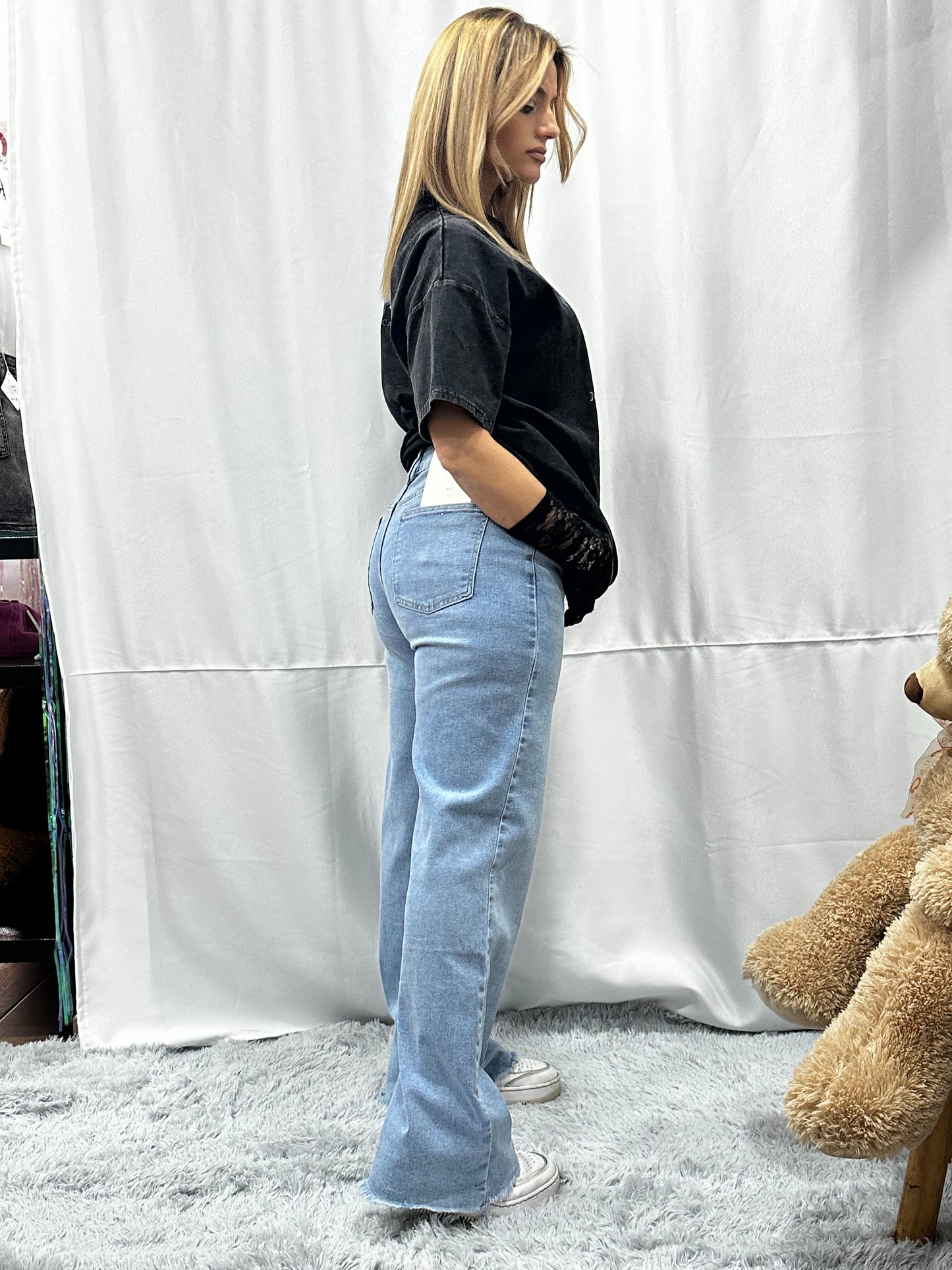 JEANS WIDE LEG in DENIM CHIARO
