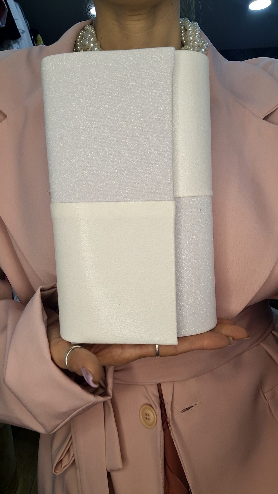 POCHETTE - A QUADRI - LAMINATA - BIANCO SU BIANCO