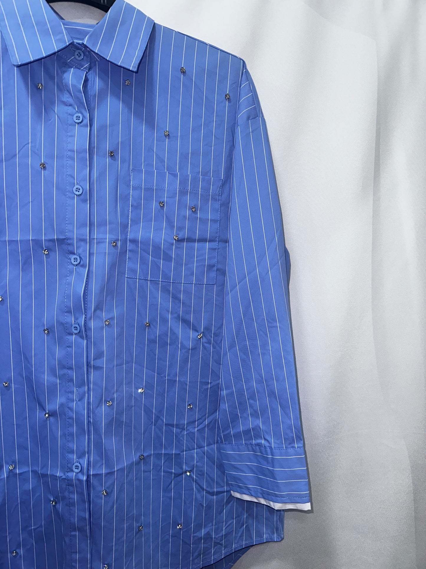 CAMICIA SWAROVSKI GESSATA in COTONE - AZZURRO POLVERE