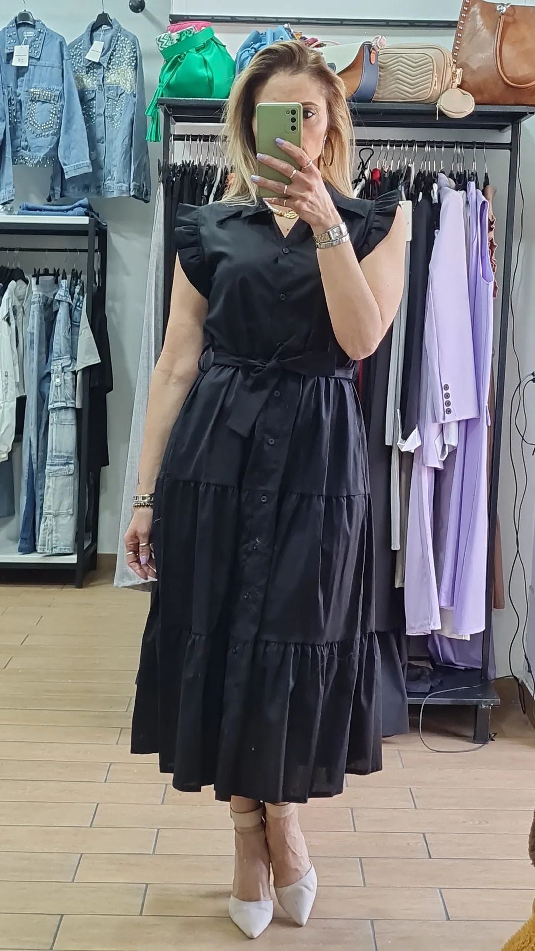 ABITO CAMICIONE - A BALZE - IN COTONE - NERO
