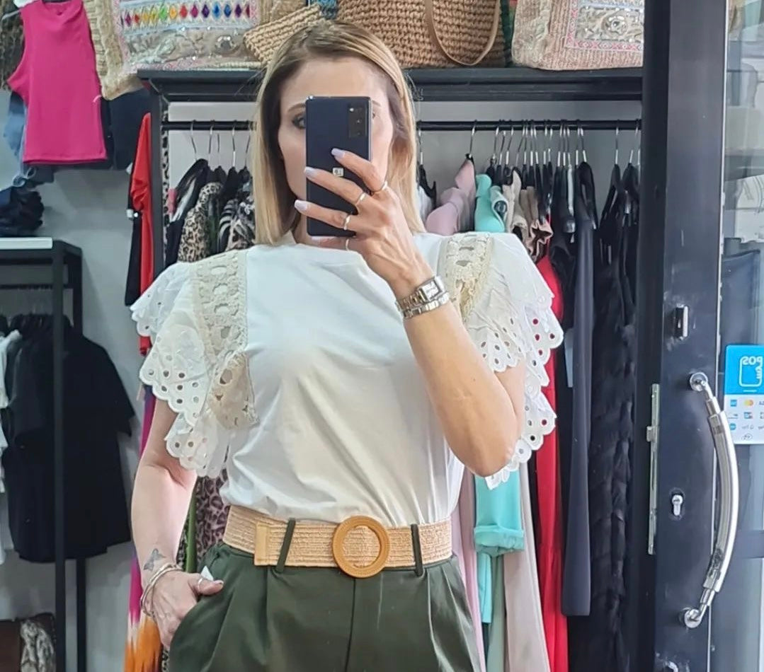 SHIRT - COTONE - BIANCA - MANICHE RICAMATE
