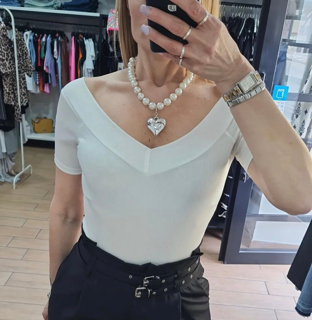 BODY - COSTINE - SCOLLO A BARCA - BIANCO