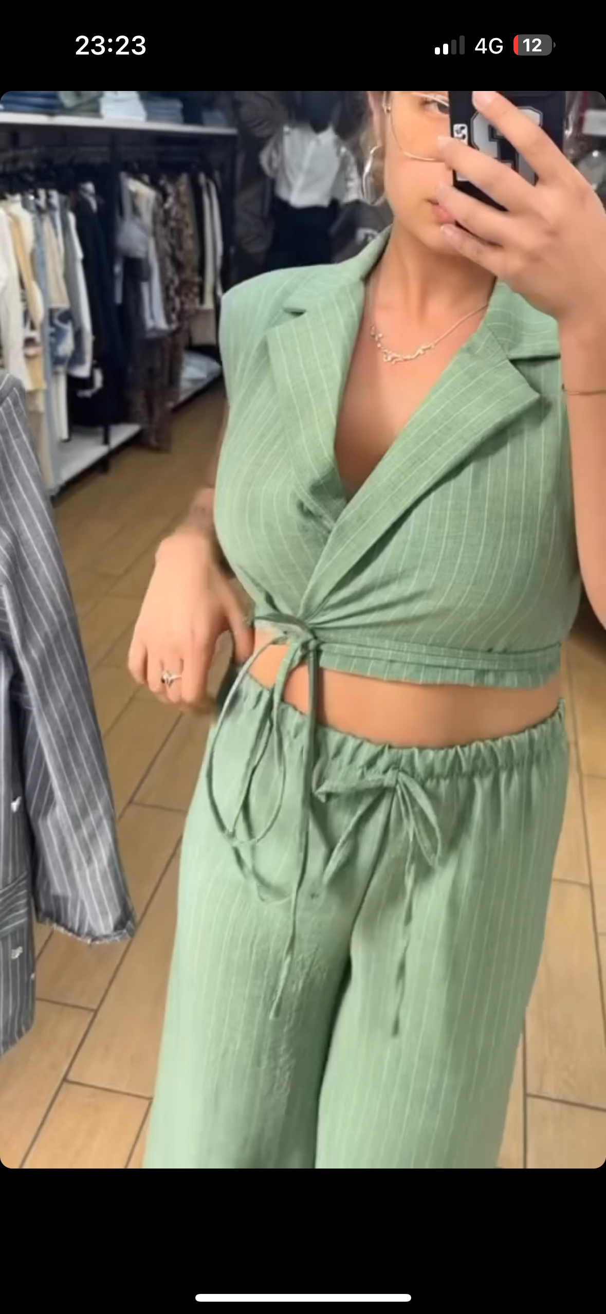 TAILLEUR CROP - GESSATO - MIX LINO - VERDE MENTA