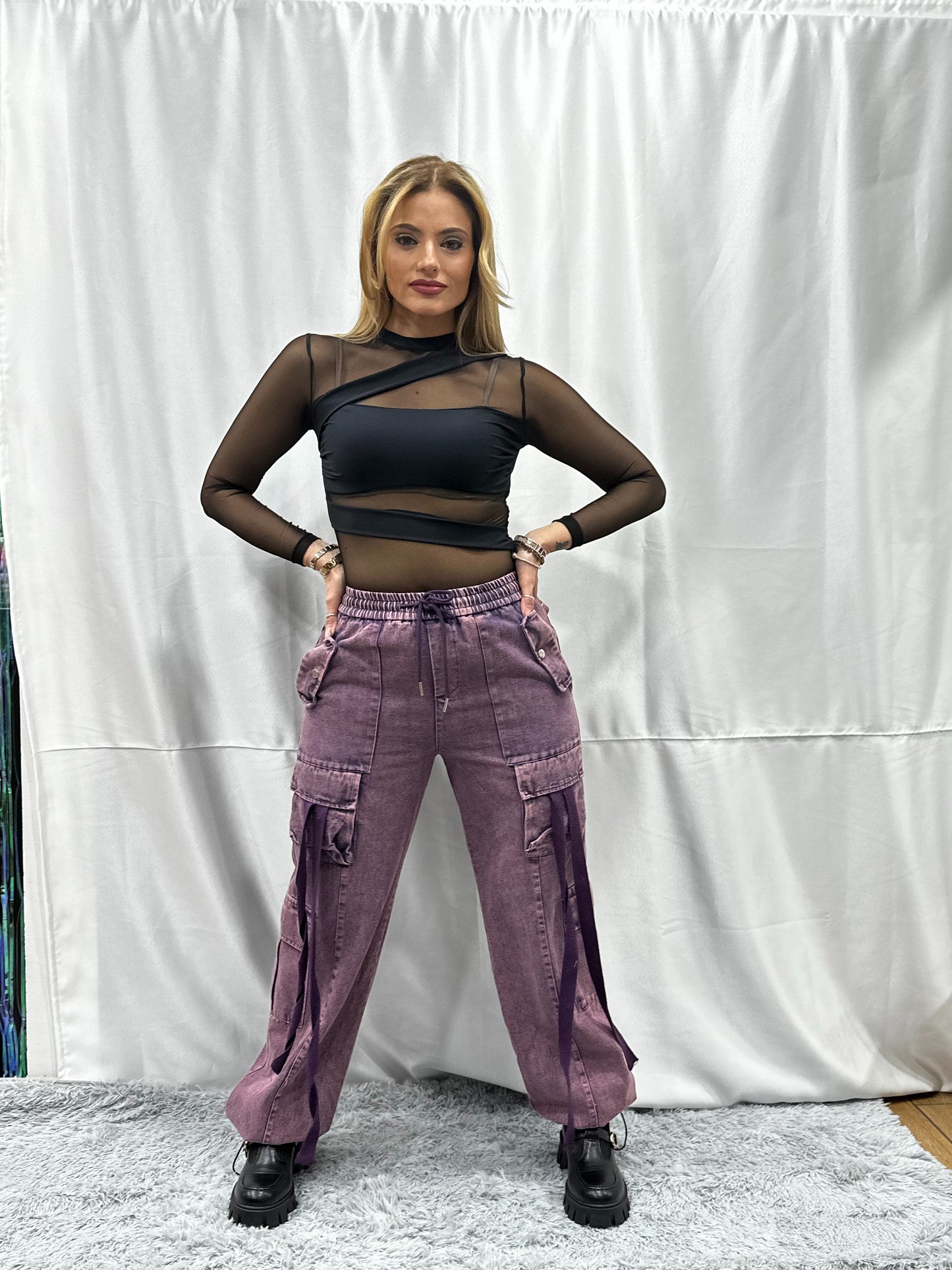CARGO LACCETTI in DENIM VIOLA