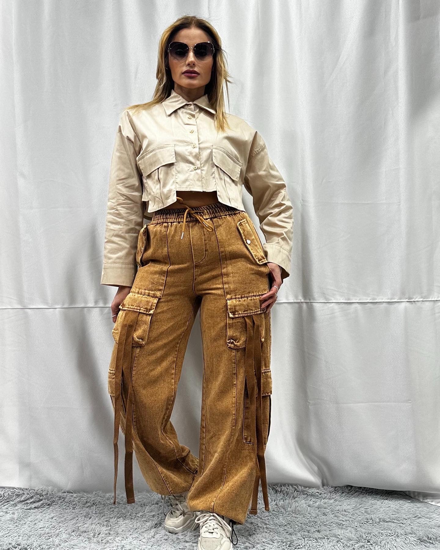 CARGO LACCETTI in DENIM TABACCO