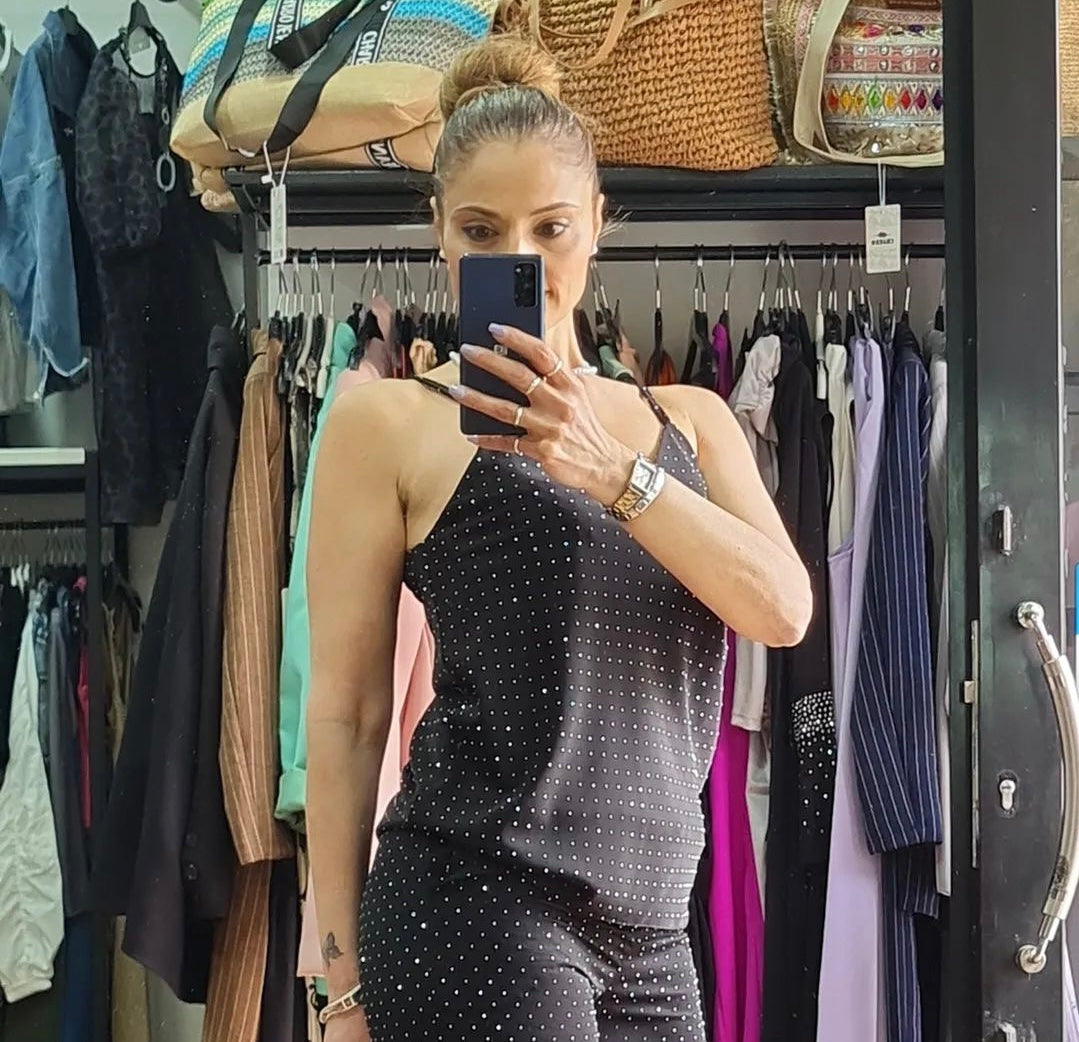 TOP - CANOTTA - SWAROVSKI - NERO