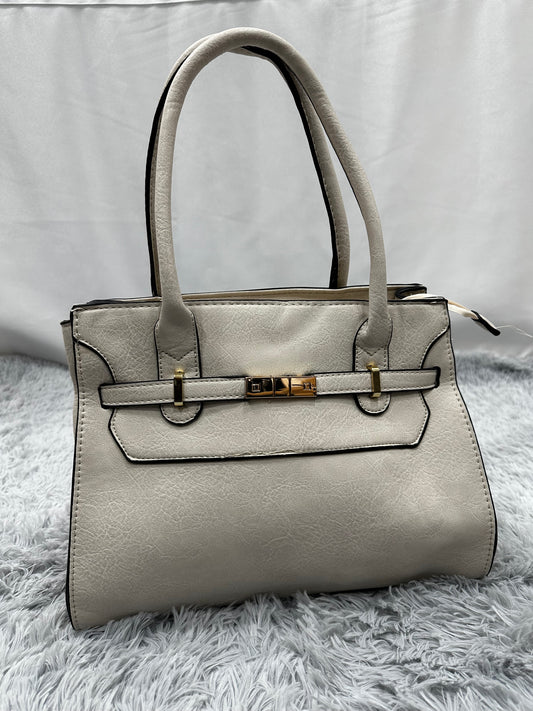 SHOPPER BAG in PELLE - BIANCO PANNA CON BORDI NERI