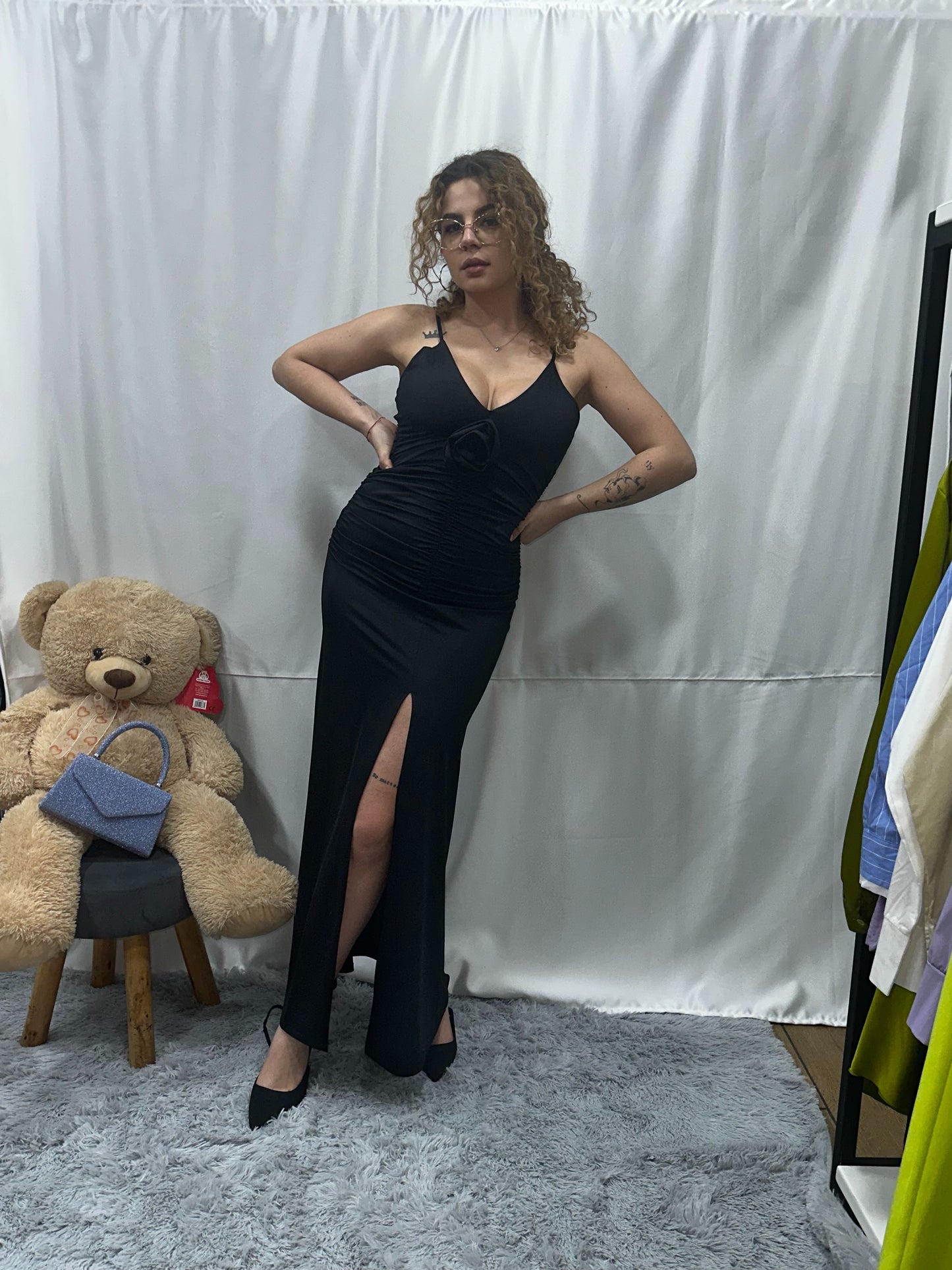 A BITO “ RUSELLA”in LYCRA con ROSA e DRAPPEGGI - NERO