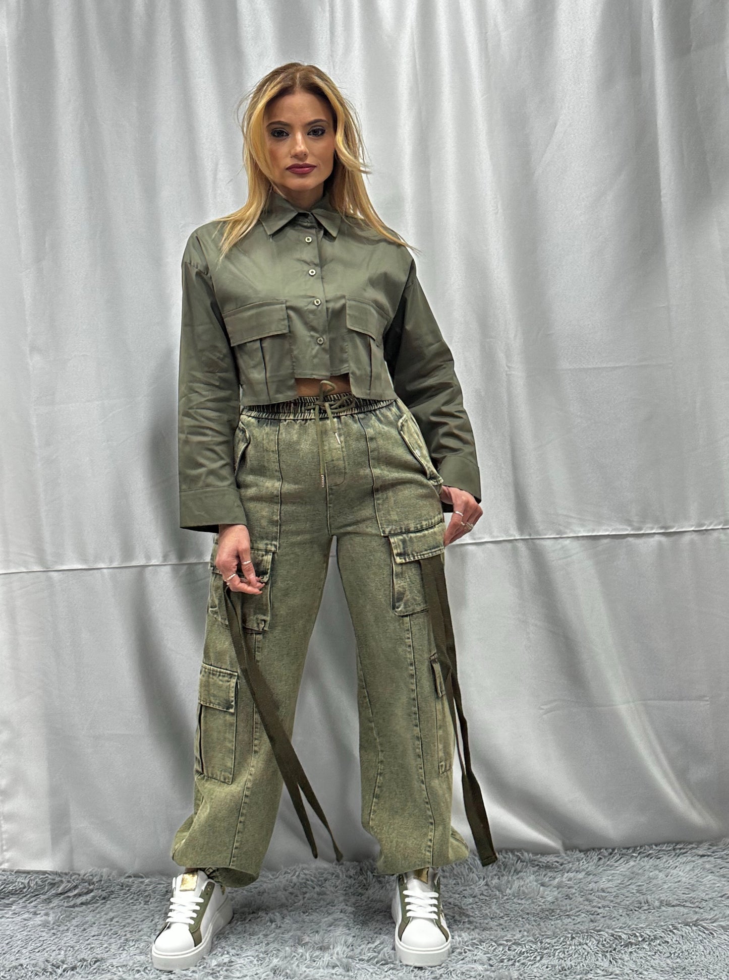 CARGO LACCETTI in DENIM VERDE