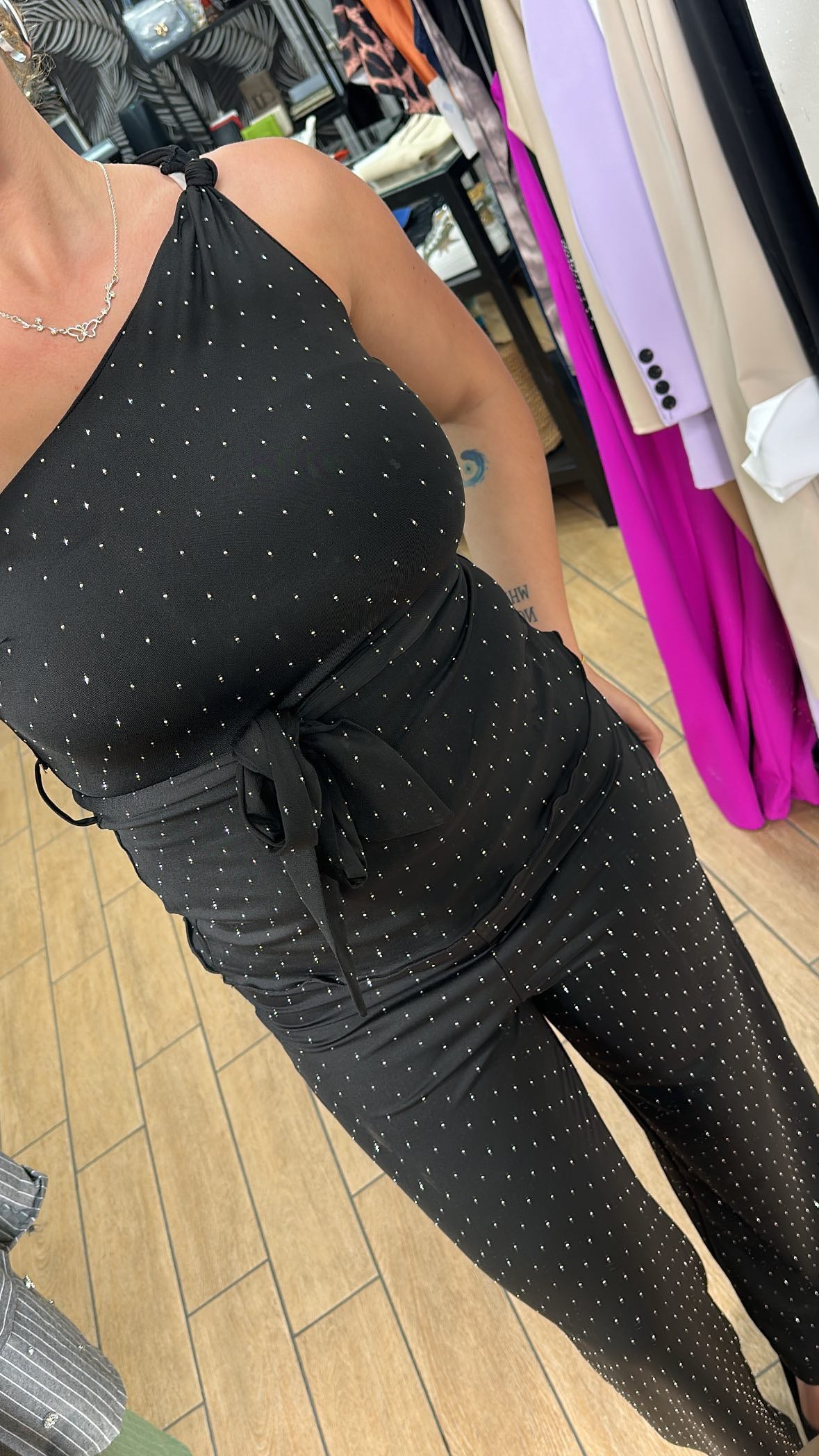 COORDINATO - SWAROVSKI - LYCRA -NERO
