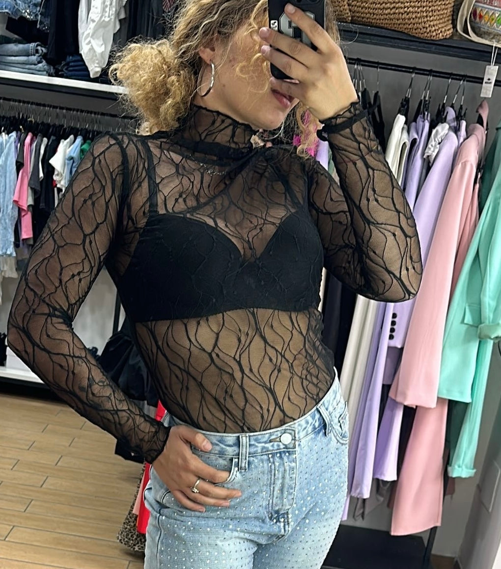 MAGLIA VELATA - INTRECCI - NERA
